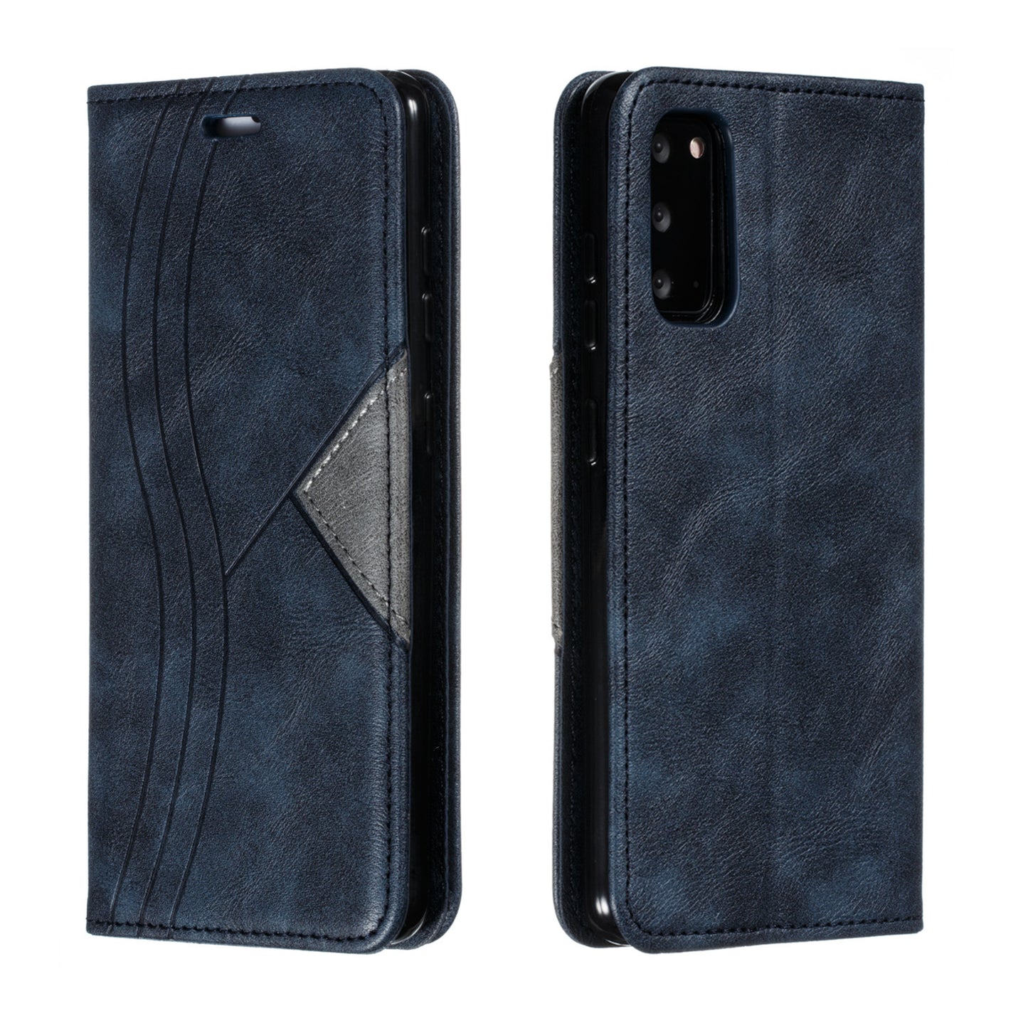 Auto-absorbed Splicing Leather Stand Shell with Card Slots for Samsung Galaxy S20 4G/S20 5G - Blue