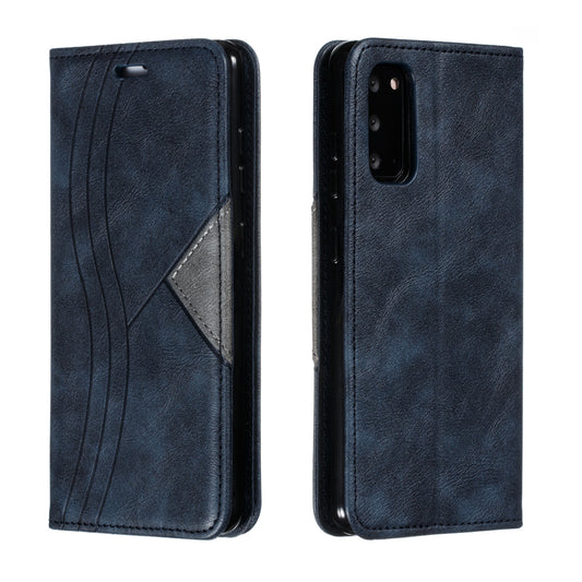 Auto-absorbed Splicing Leather Stand Shell with Card Slots for Samsung Galaxy S20 4G/S20 5G - Blue