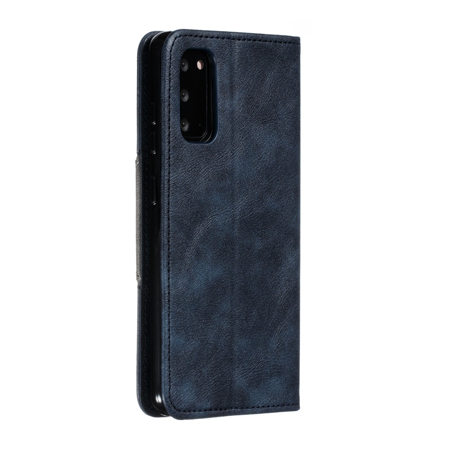 Auto-absorbed Splicing Leather Stand Shell with Card Slots for Samsung Galaxy S20 4G/S20 5G - Blue
