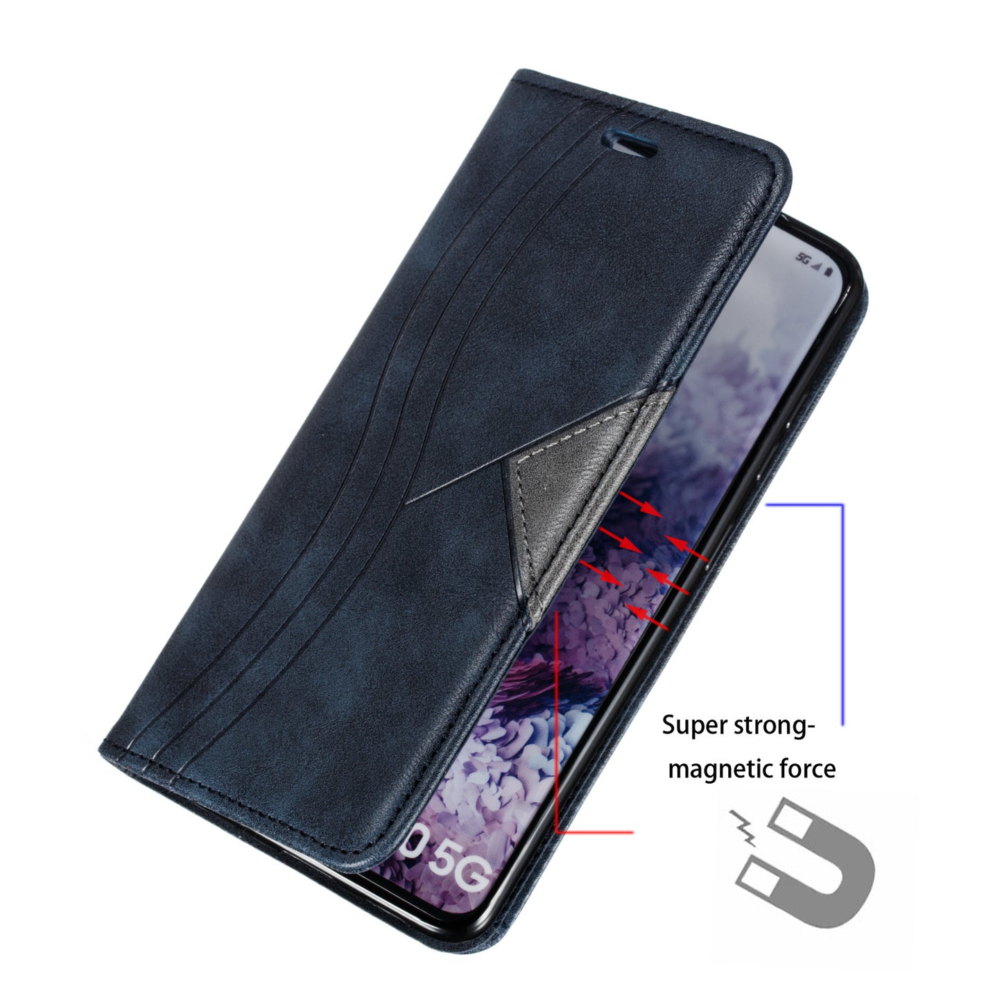 Auto-absorbed Splicing Leather Stand Shell with Card Slots for Samsung Galaxy S20 4G/S20 5G - Blue