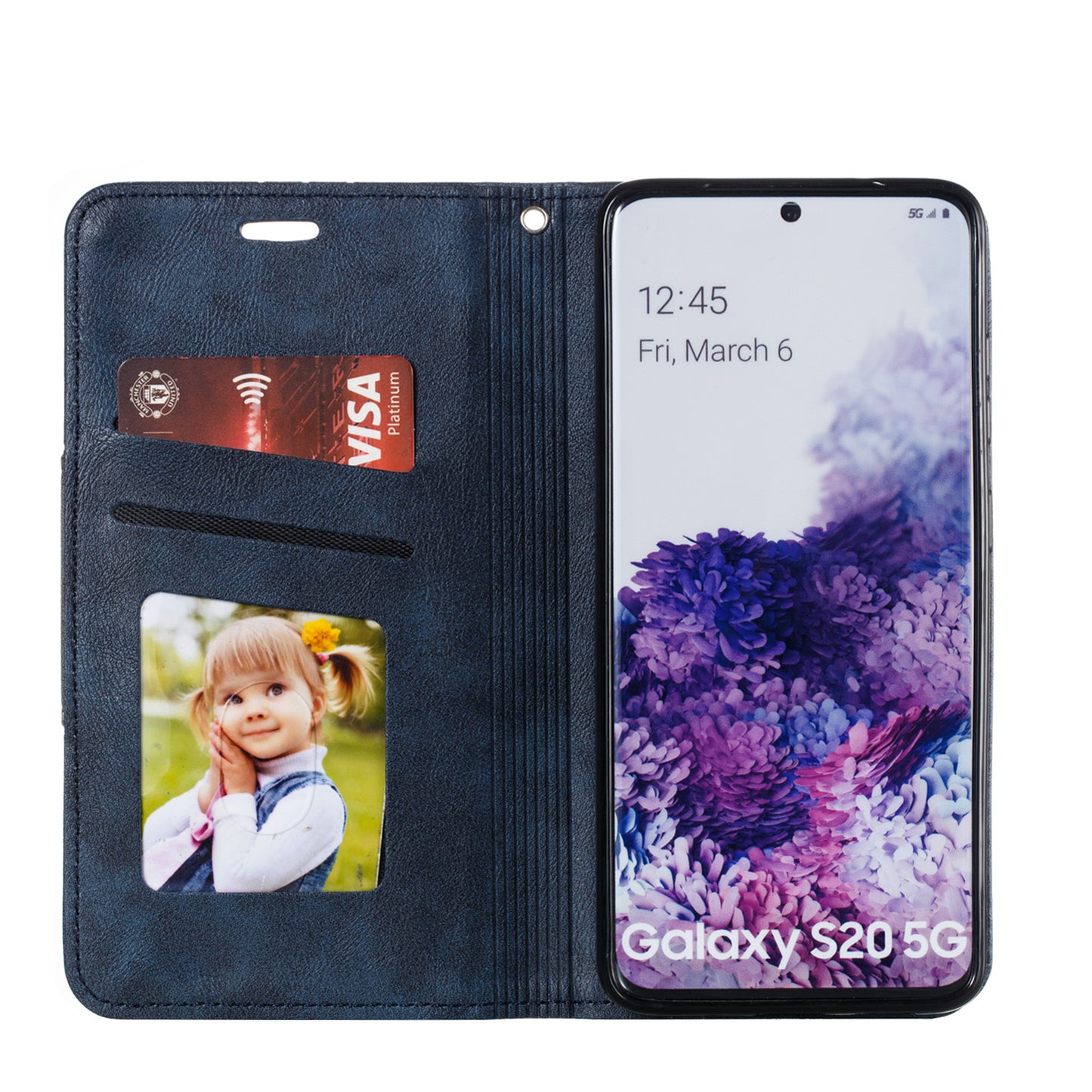 Auto-absorbed Splicing Leather Stand Shell with Card Slots for Samsung Galaxy S20 4G/S20 5G - Blue