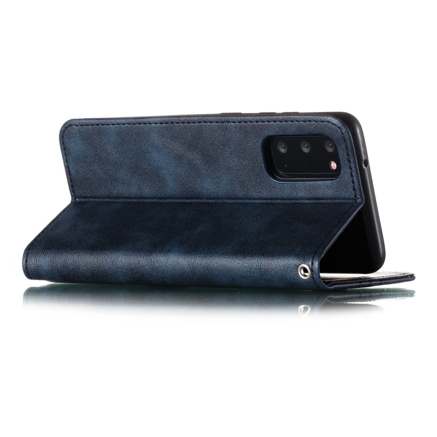 Auto-absorbed Splicing Leather Stand Shell with Card Slots for Samsung Galaxy S20 4G/S20 5G - Blue