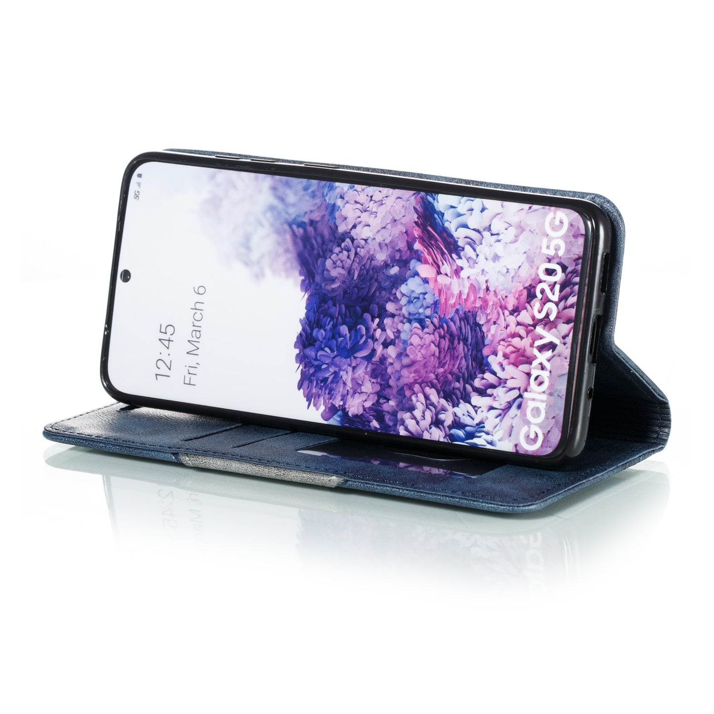 Auto-absorbed Splicing Leather Stand Shell with Card Slots for Samsung Galaxy S20 4G/S20 5G - Blue