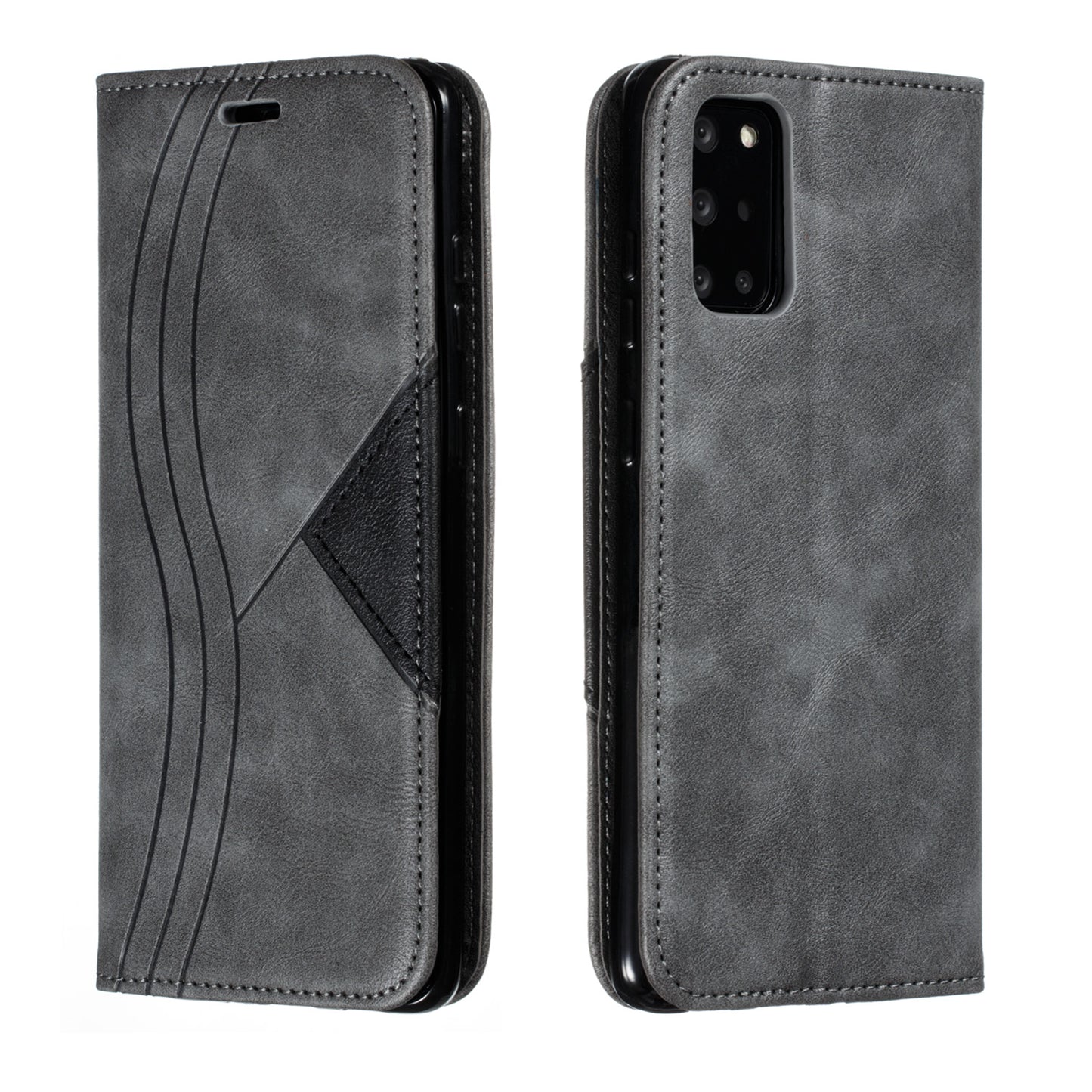 Auto-absorbed Splicing Leather Card Holder Case for Samsung Galaxy S20 Plus - Grey