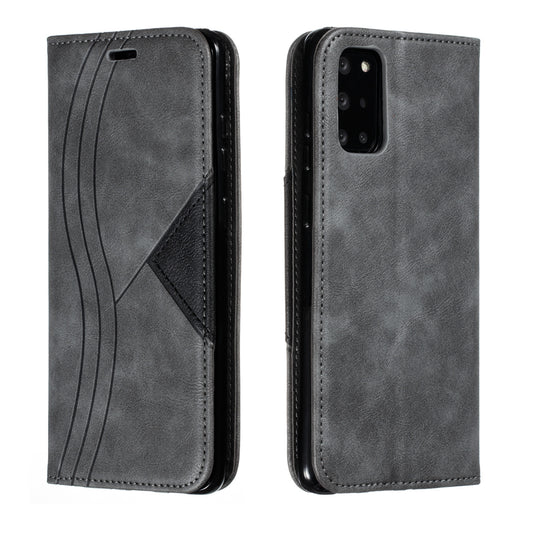 Auto-absorbed Splicing Leather Card Holder Case for Samsung Galaxy S20 Plus - Grey