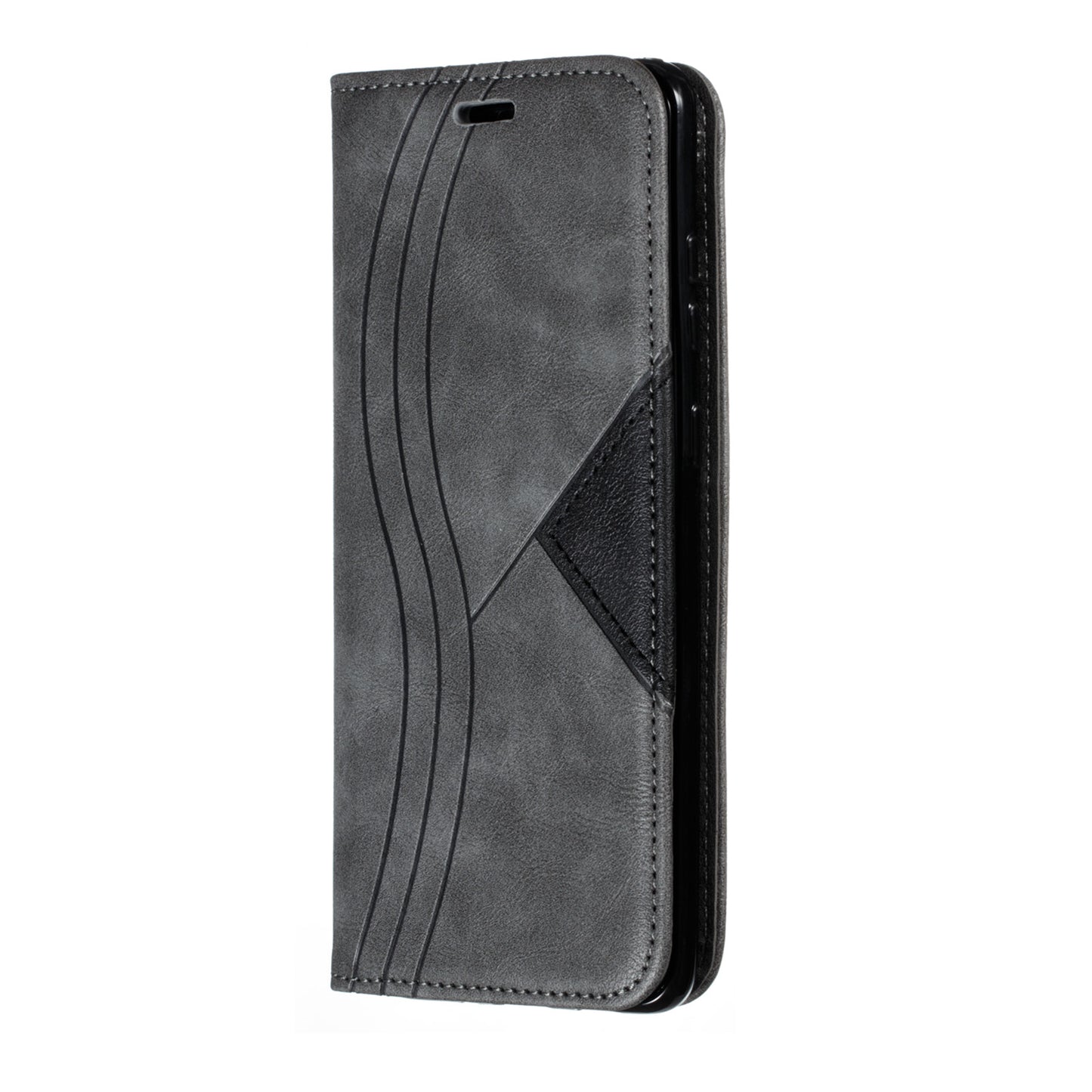 Auto-absorbed Splicing Leather Card Holder Case for Samsung Galaxy S20 Plus - Grey