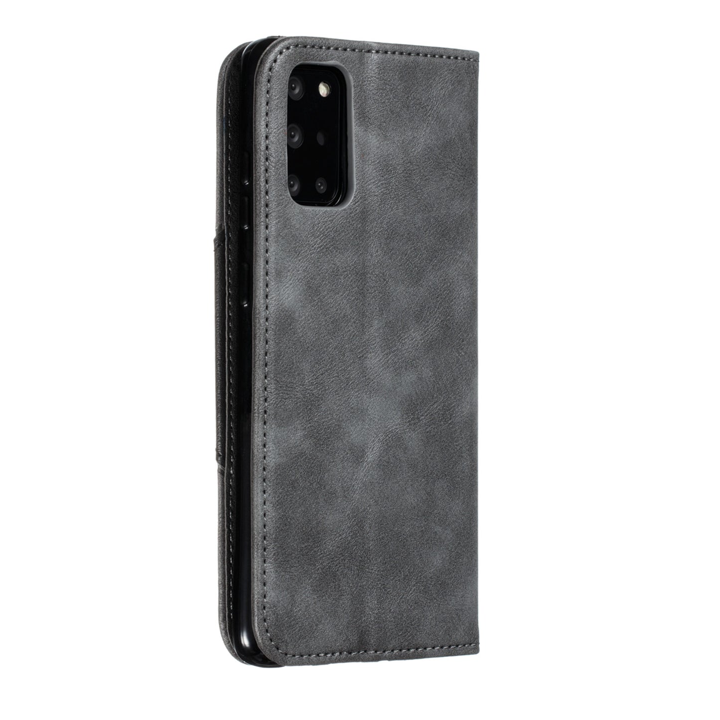 Auto-absorbed Splicing Leather Card Holder Case for Samsung Galaxy S20 Plus - Grey