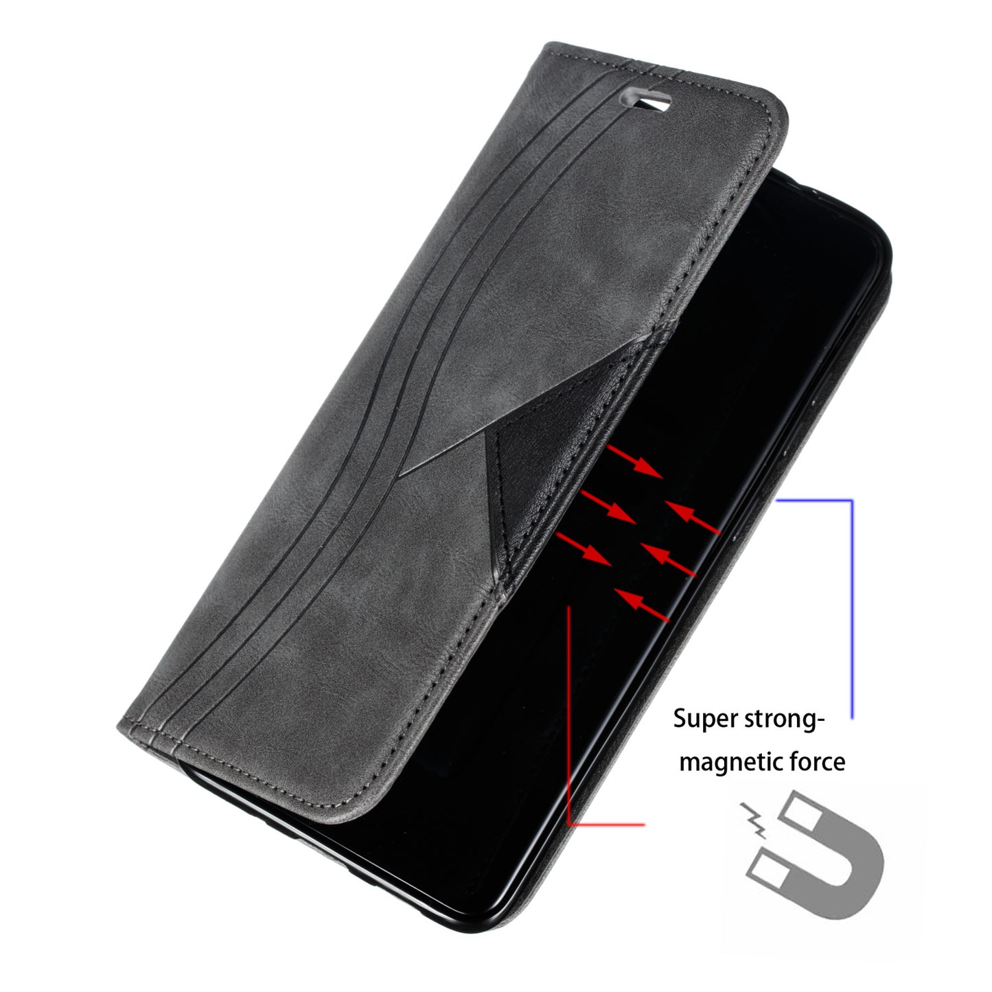 Auto-absorbed Splicing Leather Card Holder Case for Samsung Galaxy S20 Plus - Grey