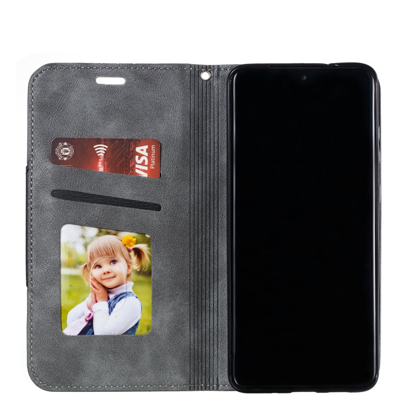 Auto-absorbed Splicing Leather Card Holder Case for Samsung Galaxy S20 Plus - Grey