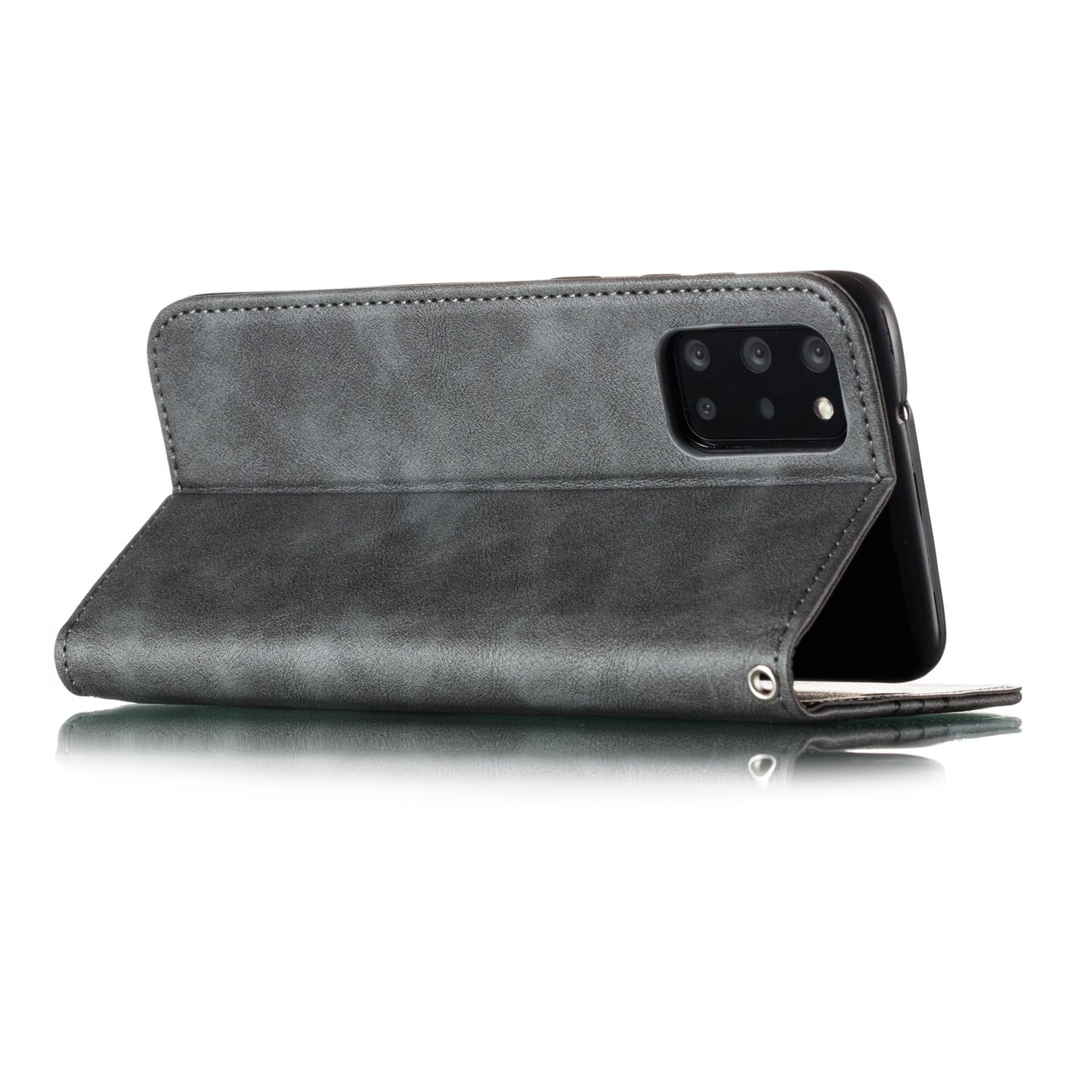Auto-absorbed Splicing Leather Card Holder Case for Samsung Galaxy S20 Plus - Grey