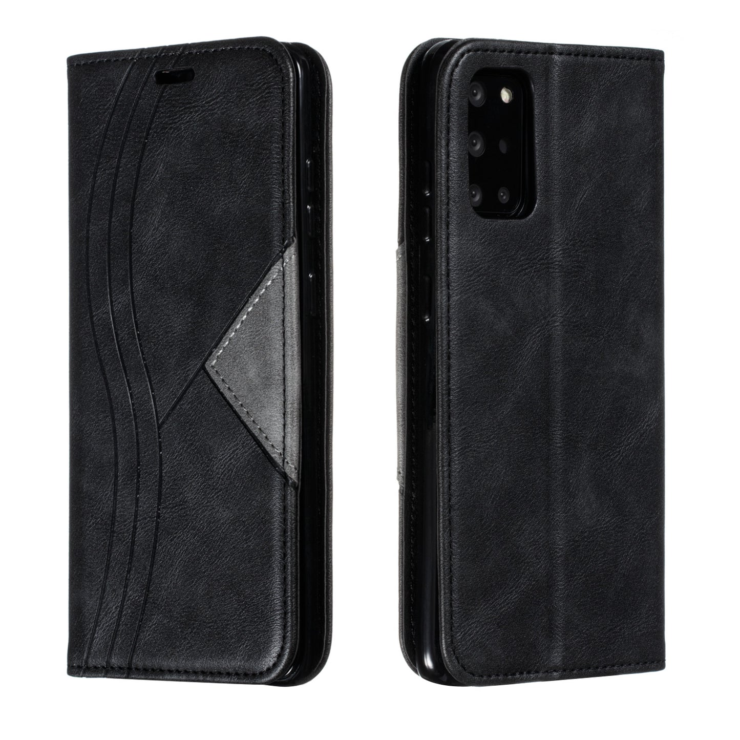 Auto-absorbed Splicing Leather Card Holder Case for Samsung Galaxy S20 Plus - Black