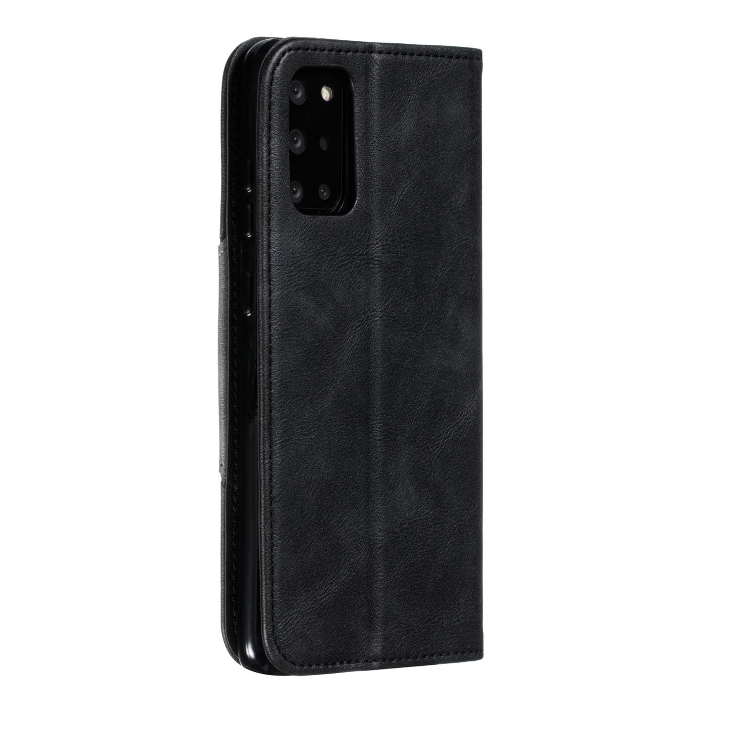 Auto-absorbed Splicing Leather Card Holder Case for Samsung Galaxy S20 Plus - Black