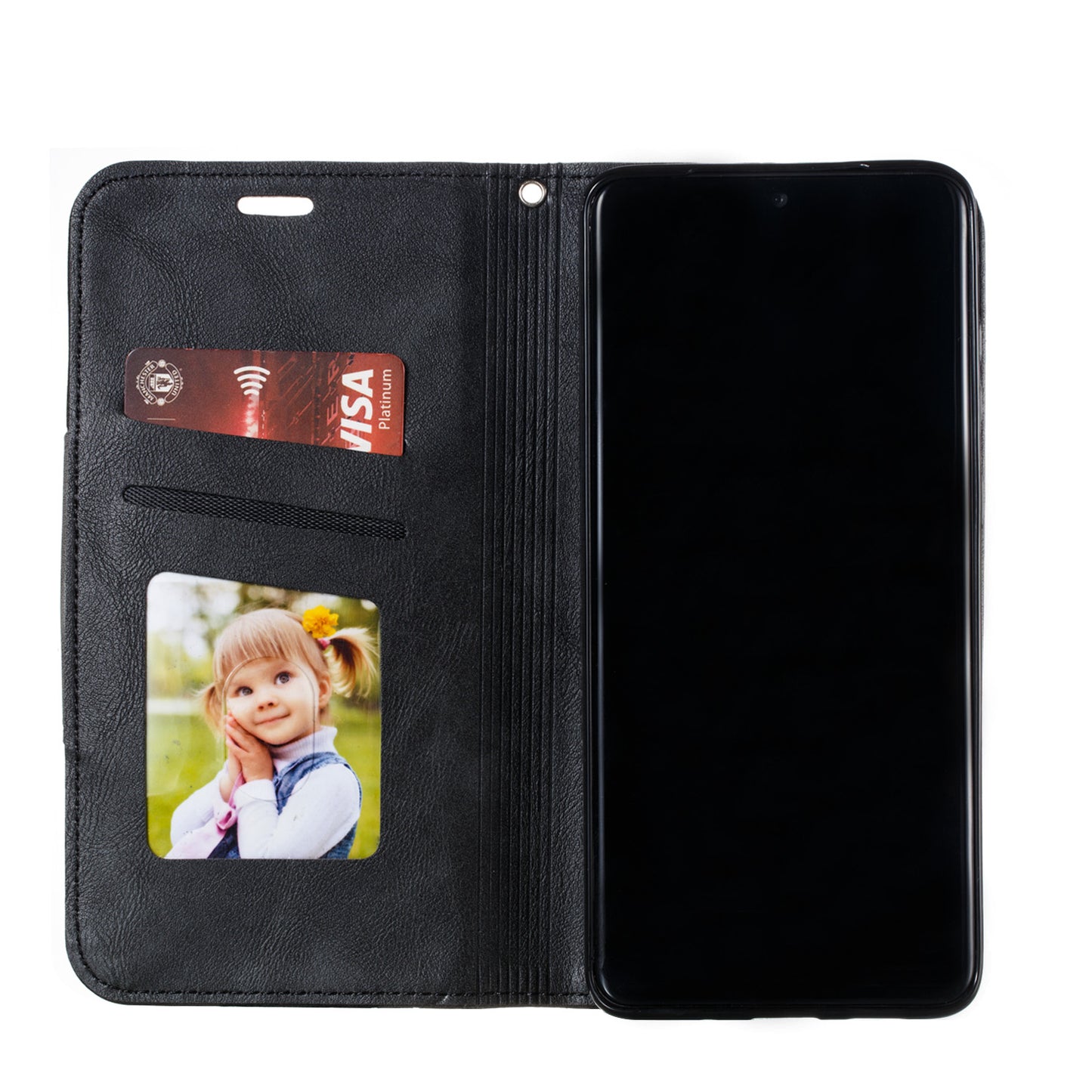 Auto-absorbed Splicing Leather Card Holder Case for Samsung Galaxy S20 Plus - Black