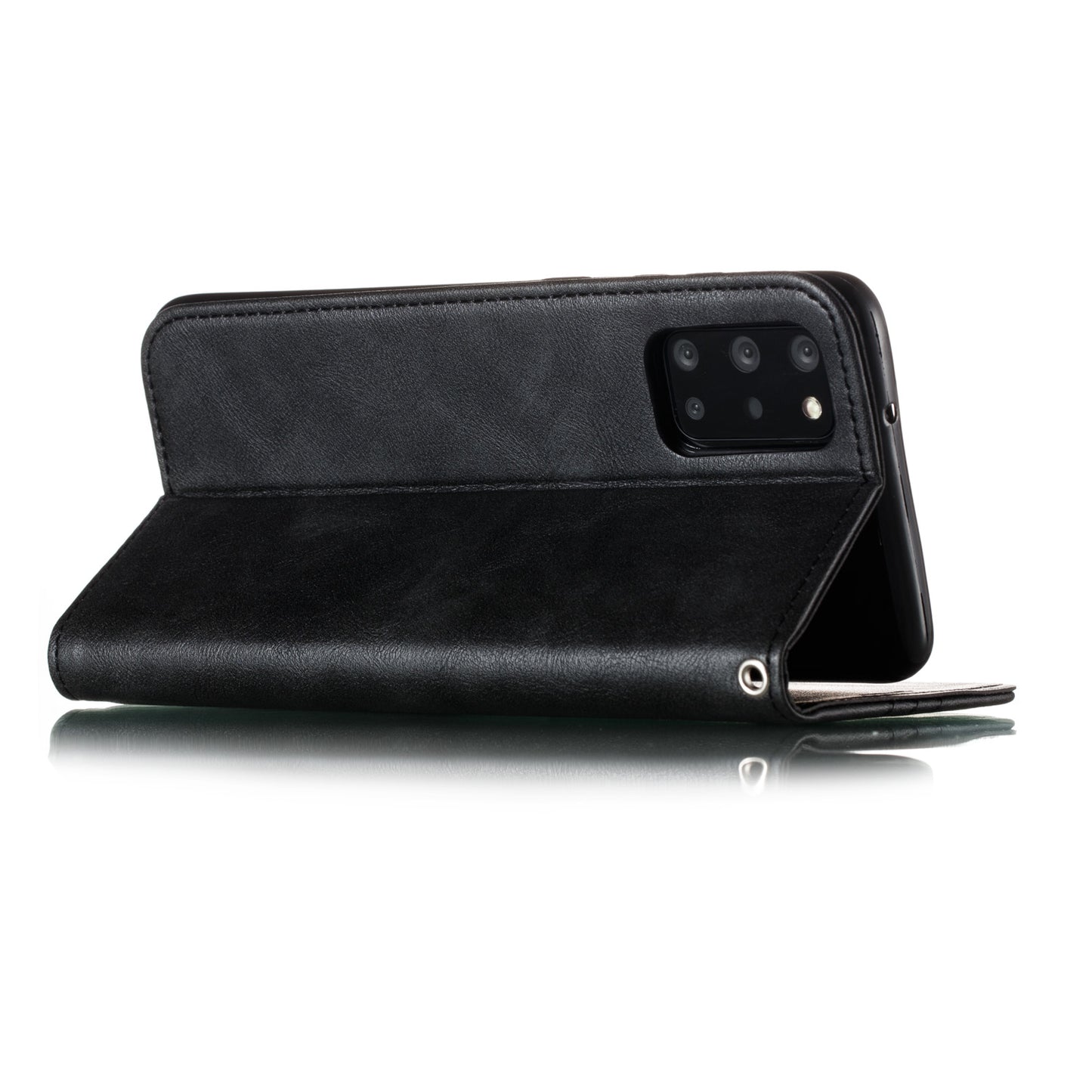 Auto-absorbed Splicing Leather Card Holder Case for Samsung Galaxy S20 Plus - Black