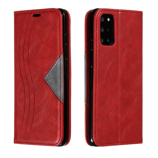 Auto-absorbed Splicing Leather Card Holder Case for Samsung Galaxy S20 Plus - Red