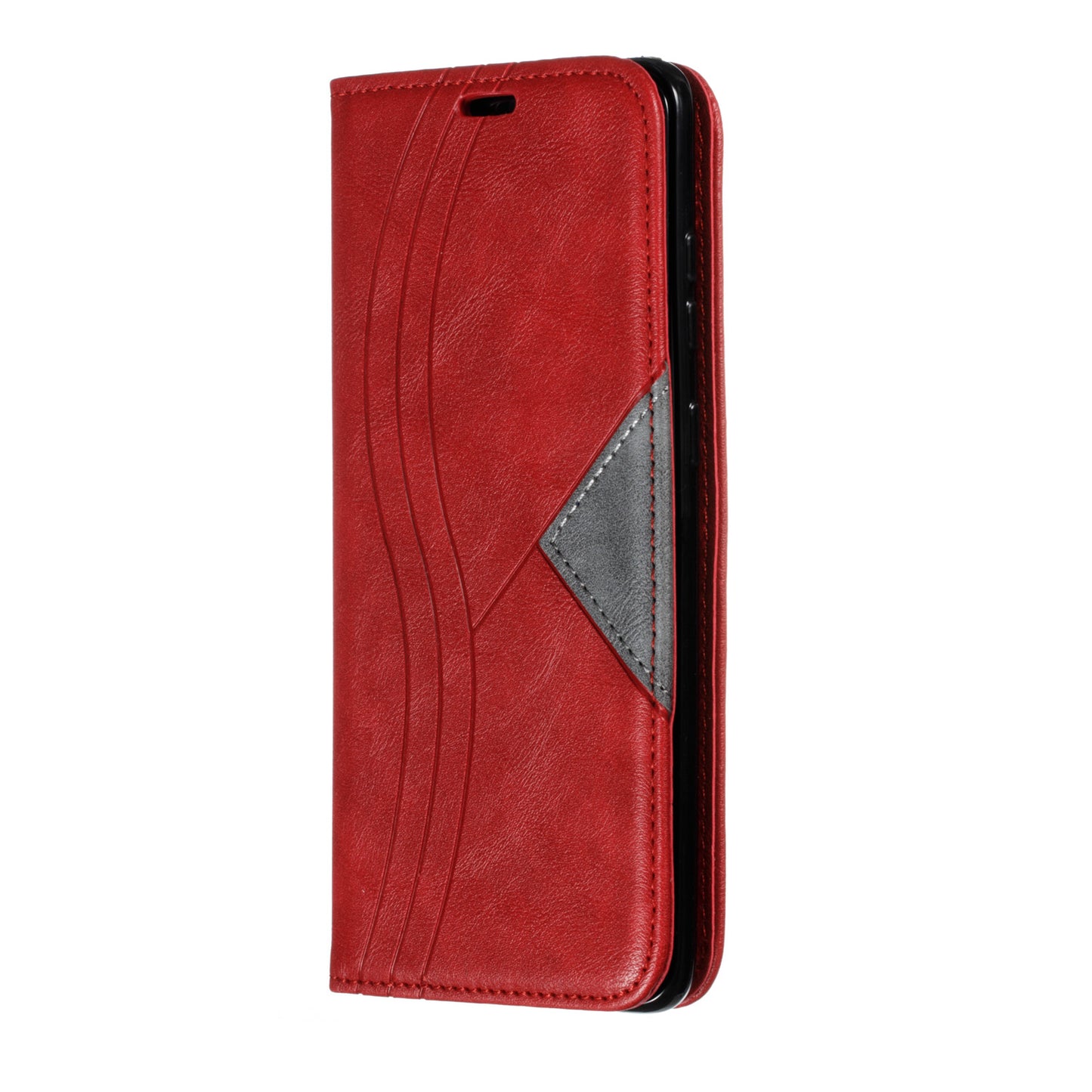 Auto-absorbed Splicing Leather Card Holder Case for Samsung Galaxy S20 Plus - Red