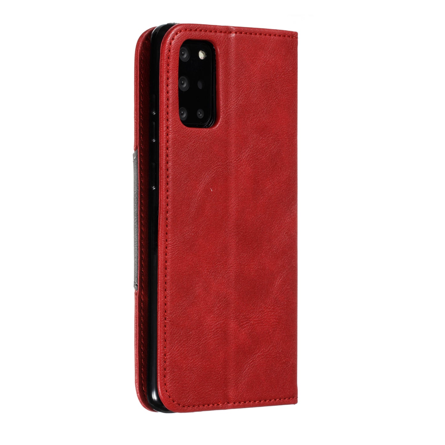 Auto-absorbed Splicing Leather Card Holder Case for Samsung Galaxy S20 Plus - Red