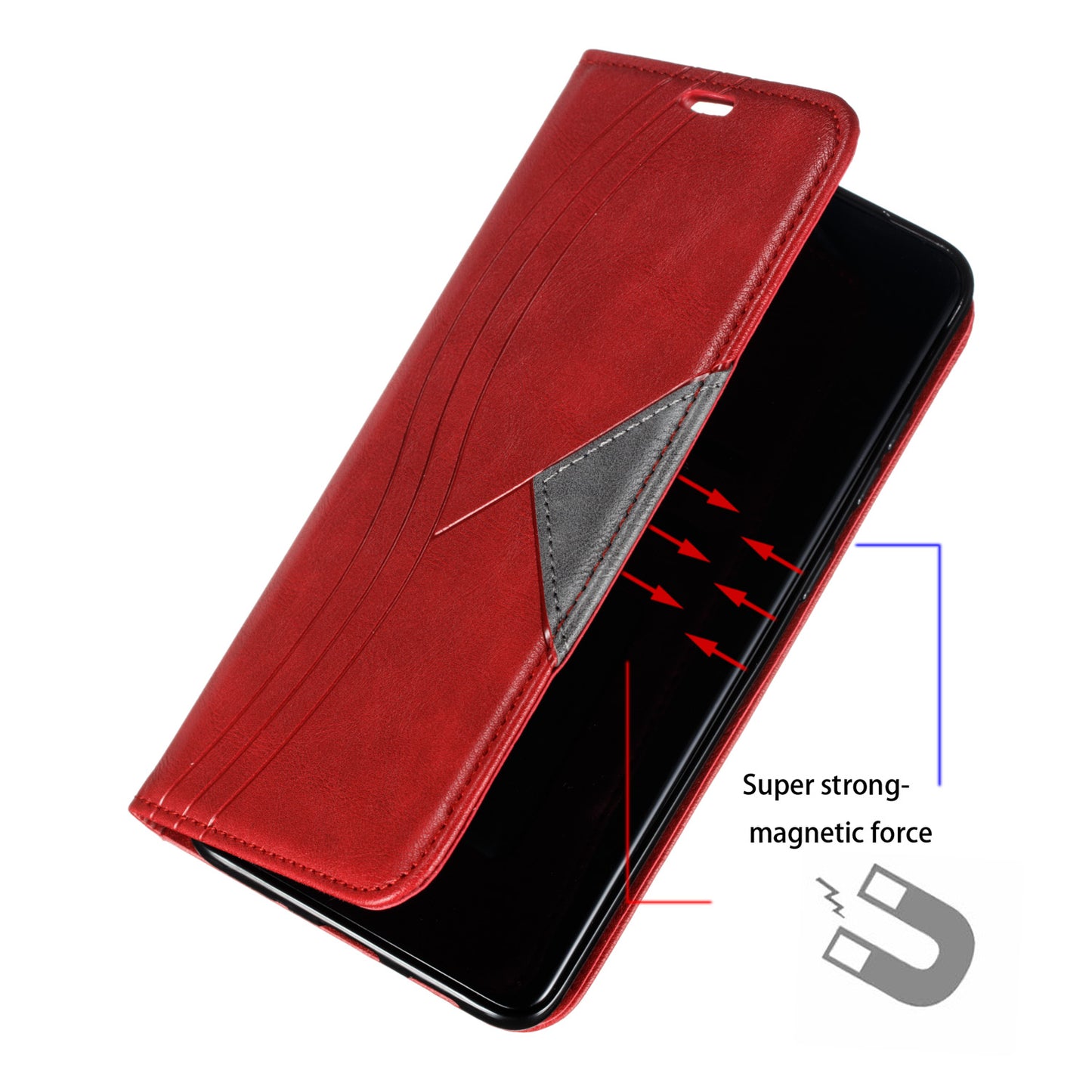 Auto-absorbed Splicing Leather Card Holder Case for Samsung Galaxy S20 Plus - Red