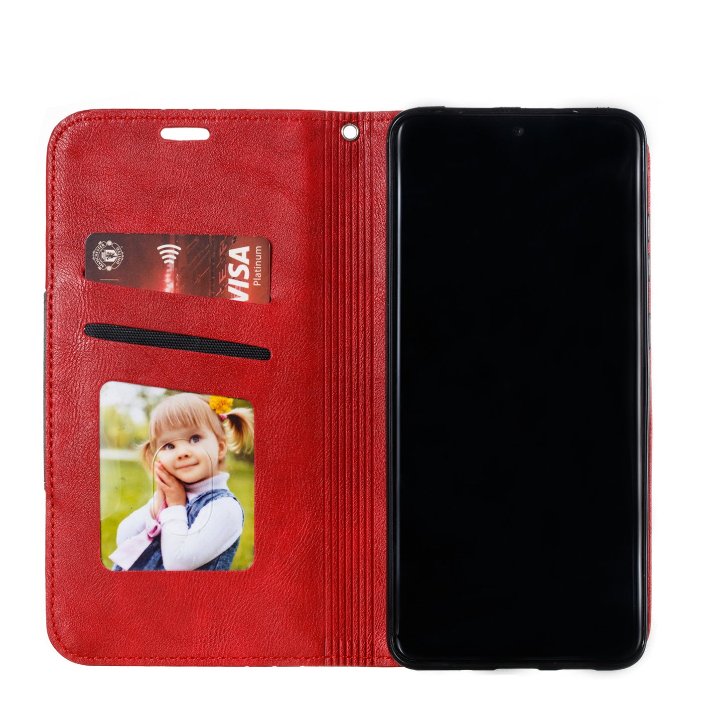 Auto-absorbed Splicing Leather Card Holder Case for Samsung Galaxy S20 Plus - Red