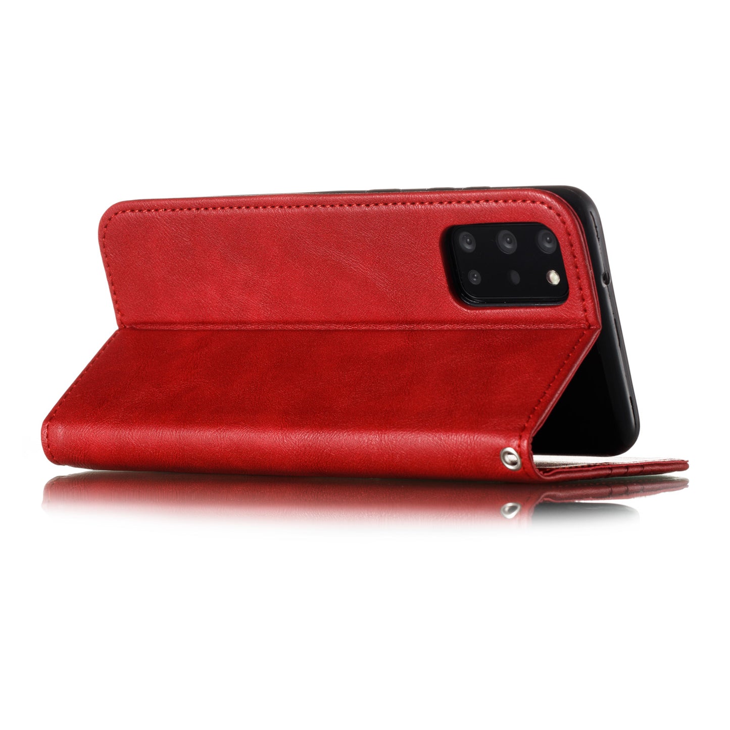 Auto-absorbed Splicing Leather Card Holder Case for Samsung Galaxy S20 Plus - Red
