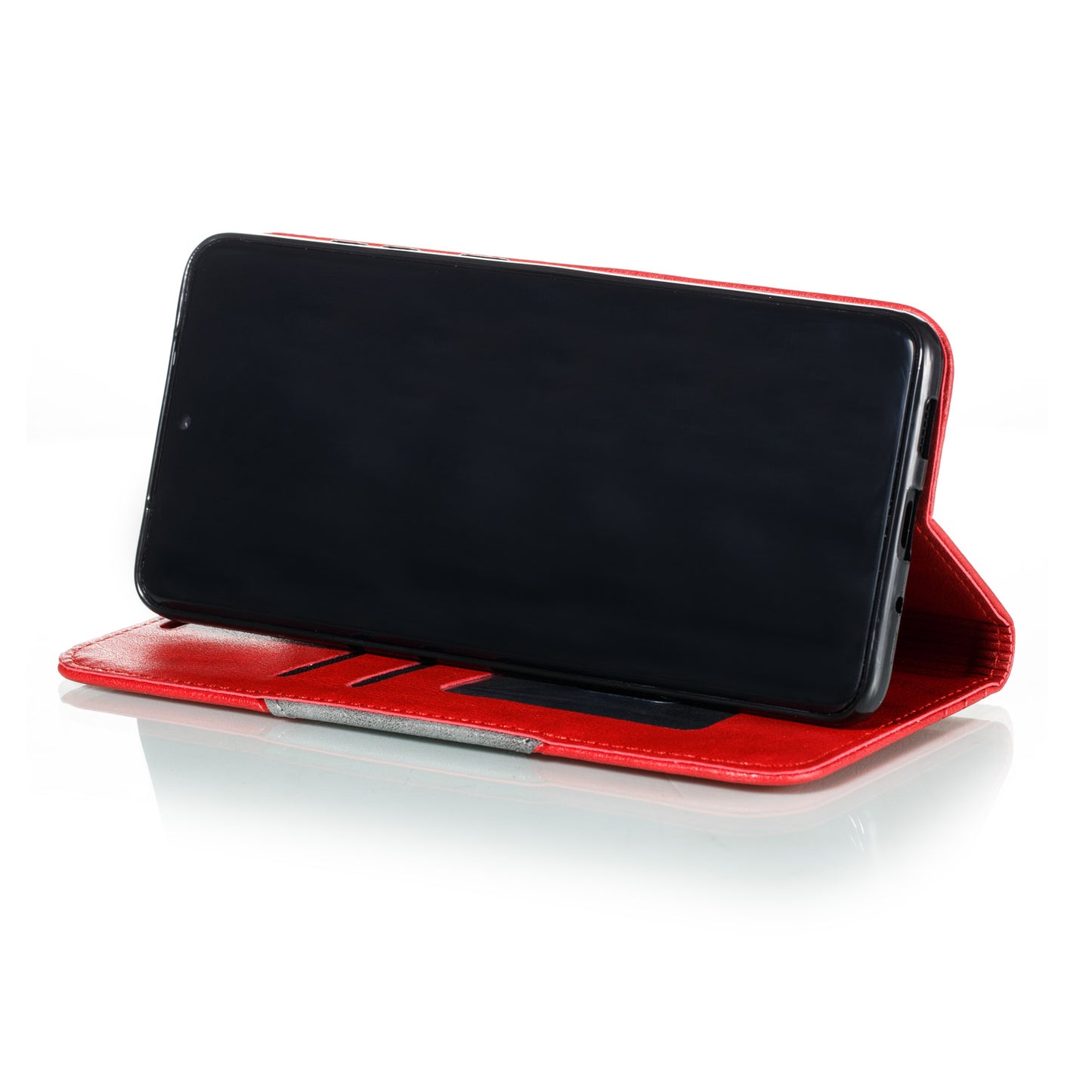 Auto-absorbed Splicing Leather Card Holder Case for Samsung Galaxy S20 Plus - Red
