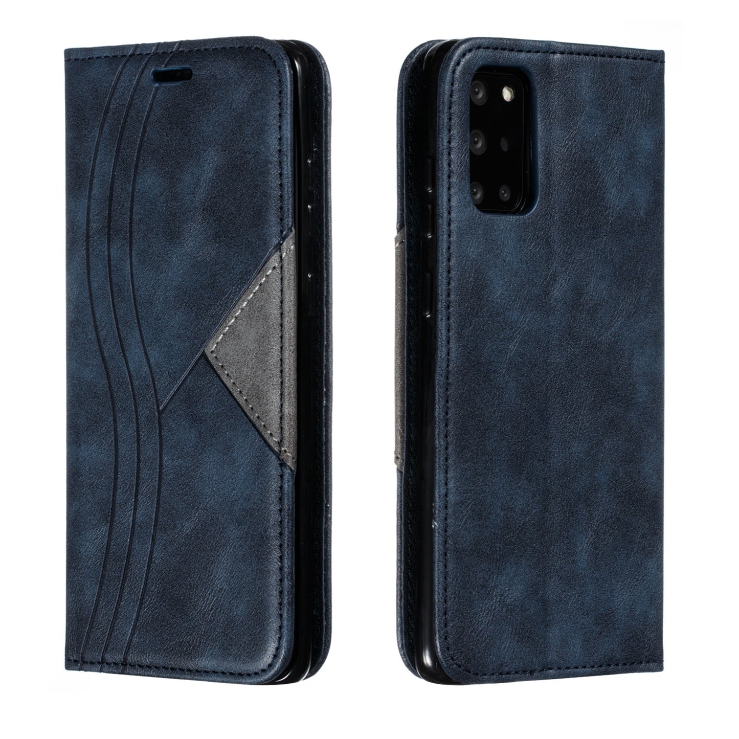 Auto-absorbed Splicing Leather Card Holder Case for Samsung Galaxy S20 Plus - Blue
