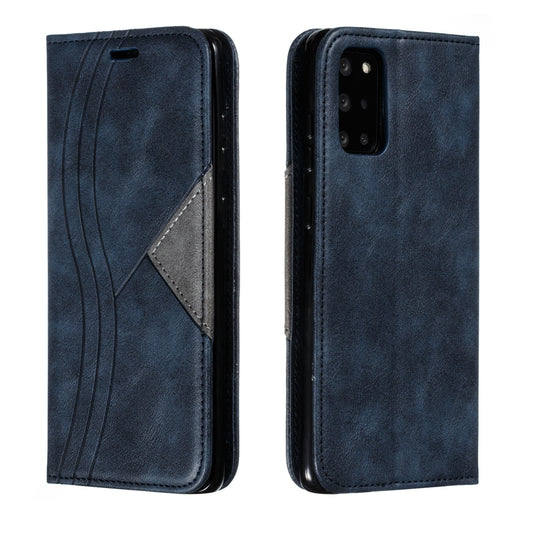 Auto-absorbed Splicing Leather Card Holder Case for Samsung Galaxy S20 Plus - Blue