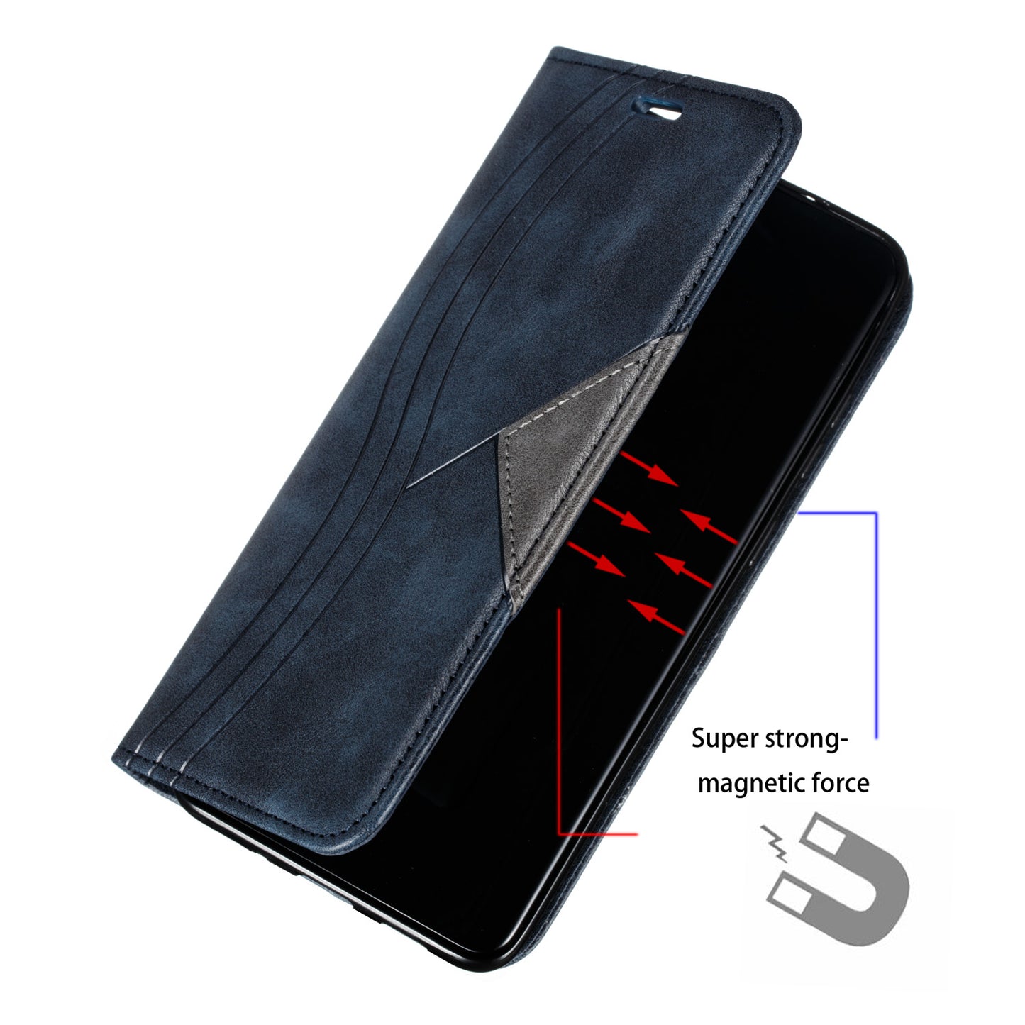 Auto-absorbed Splicing Leather Card Holder Case for Samsung Galaxy S20 Plus - Blue