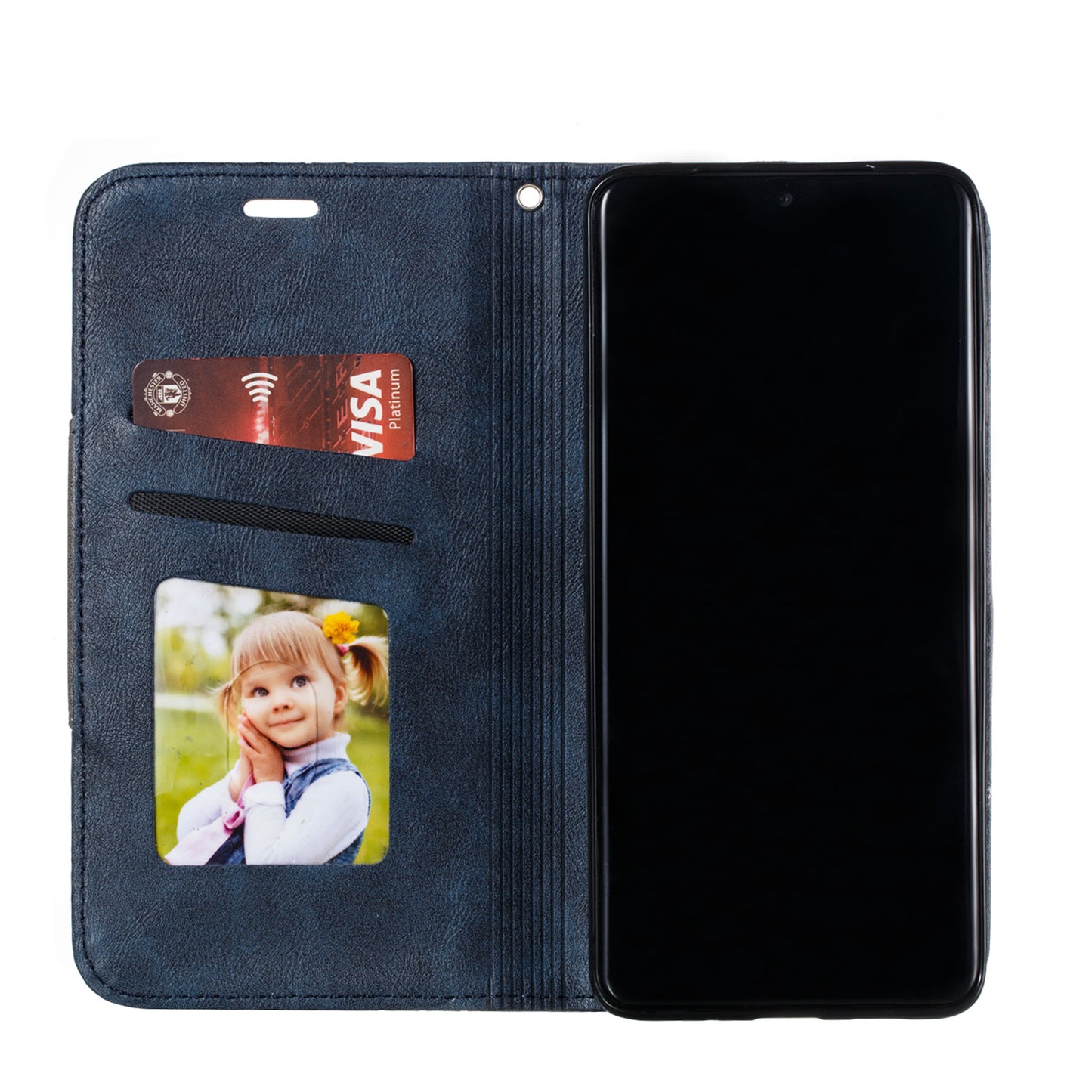 Auto-absorbed Splicing Leather Card Holder Case for Samsung Galaxy S20 Plus - Blue