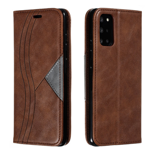 Auto-absorbed Splicing Leather Card Holder Case for Samsung Galaxy S20 Plus - Brown