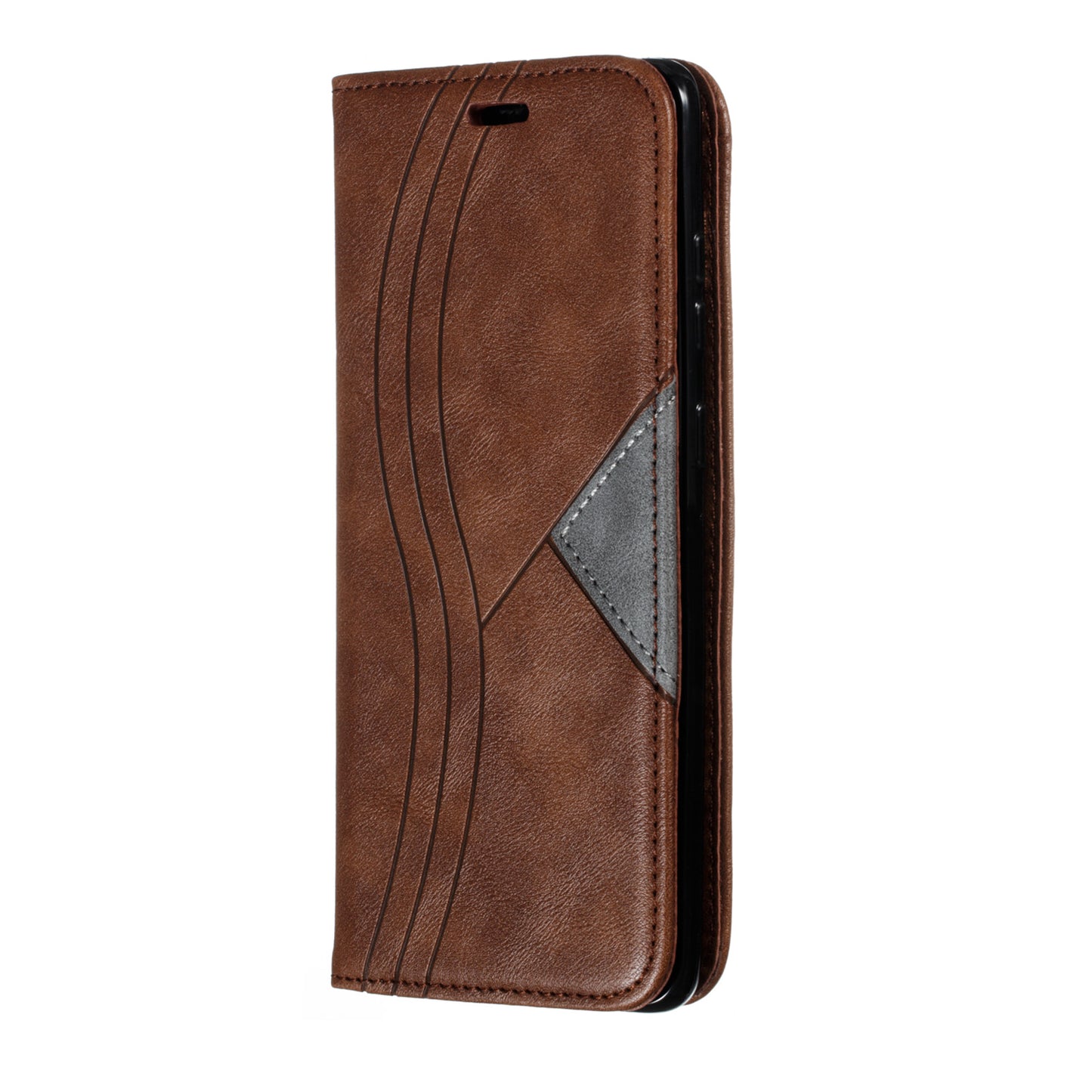 Auto-absorbed Splicing Leather Card Holder Case for Samsung Galaxy S20 Plus - Brown
