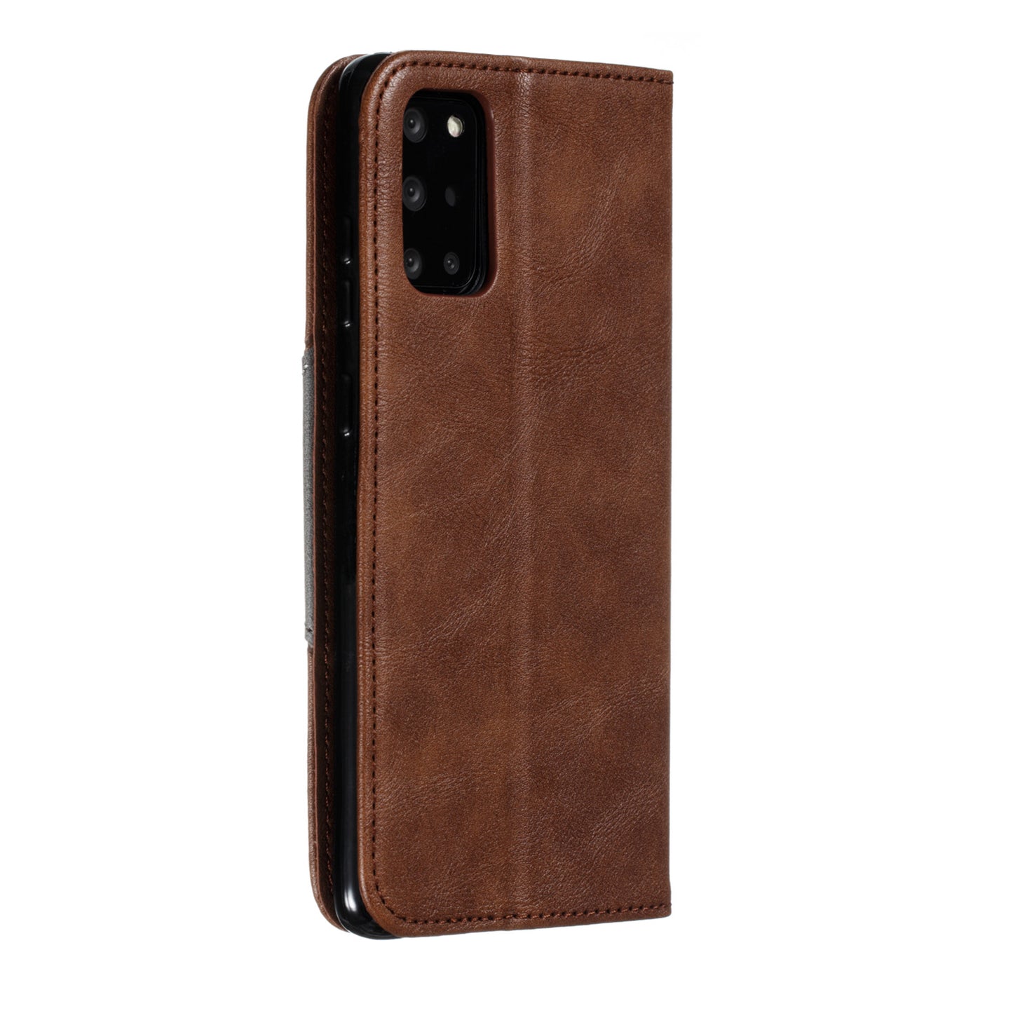 Auto-absorbed Splicing Leather Card Holder Case for Samsung Galaxy S20 Plus - Brown