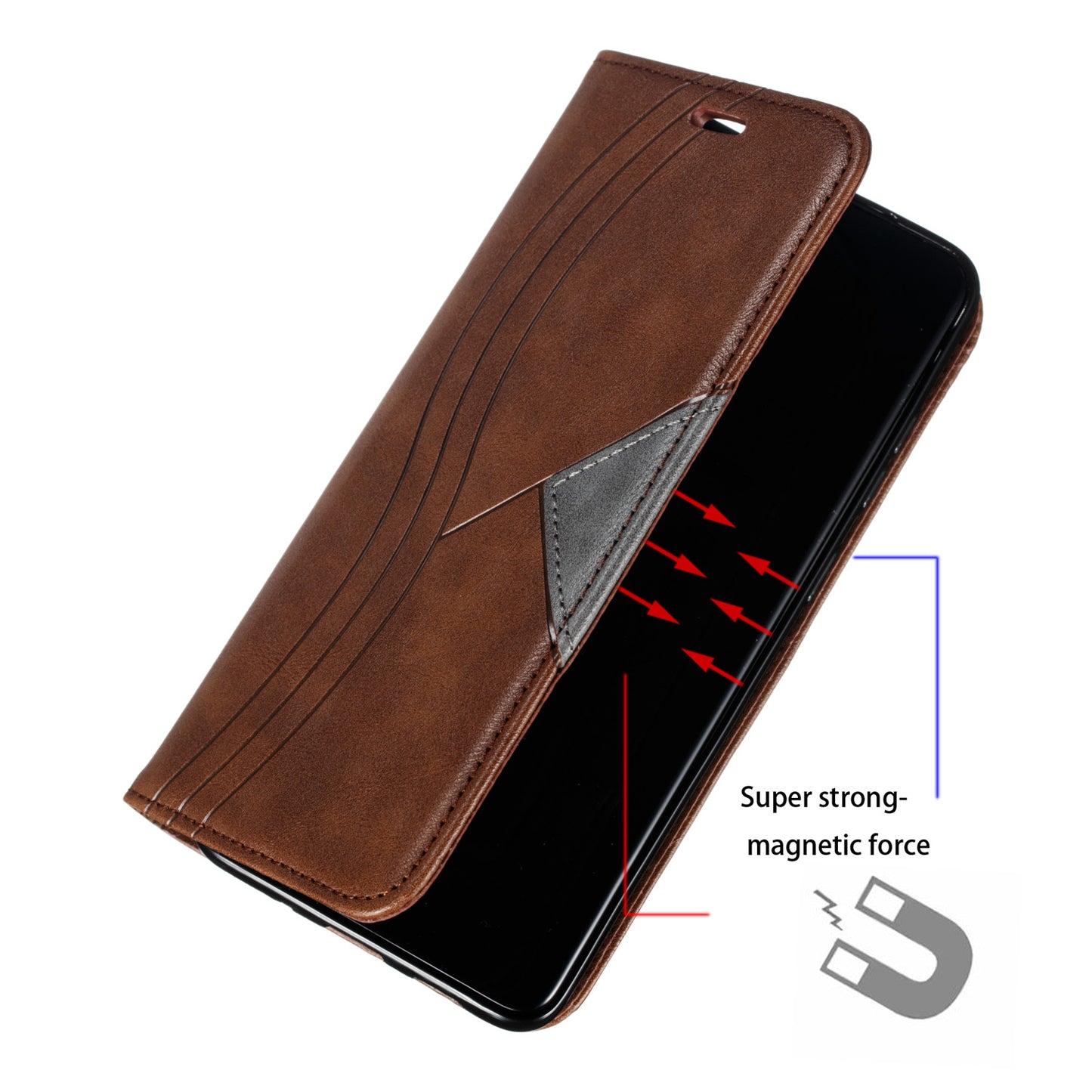 Auto-absorbed Splicing Leather Card Holder Case for Samsung Galaxy S20 Plus - Brown