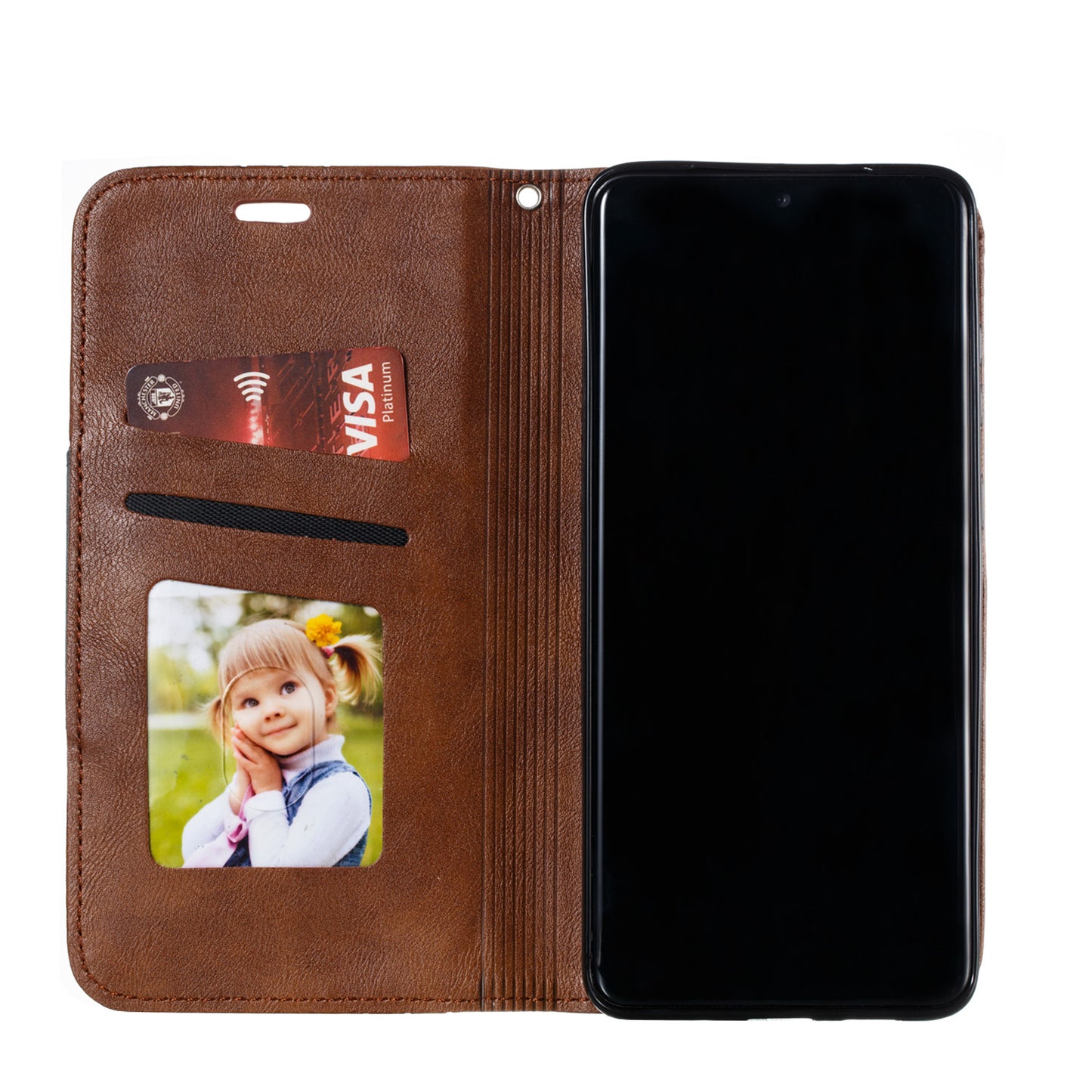 Auto-absorbed Splicing Leather Card Holder Case for Samsung Galaxy S20 Plus - Brown