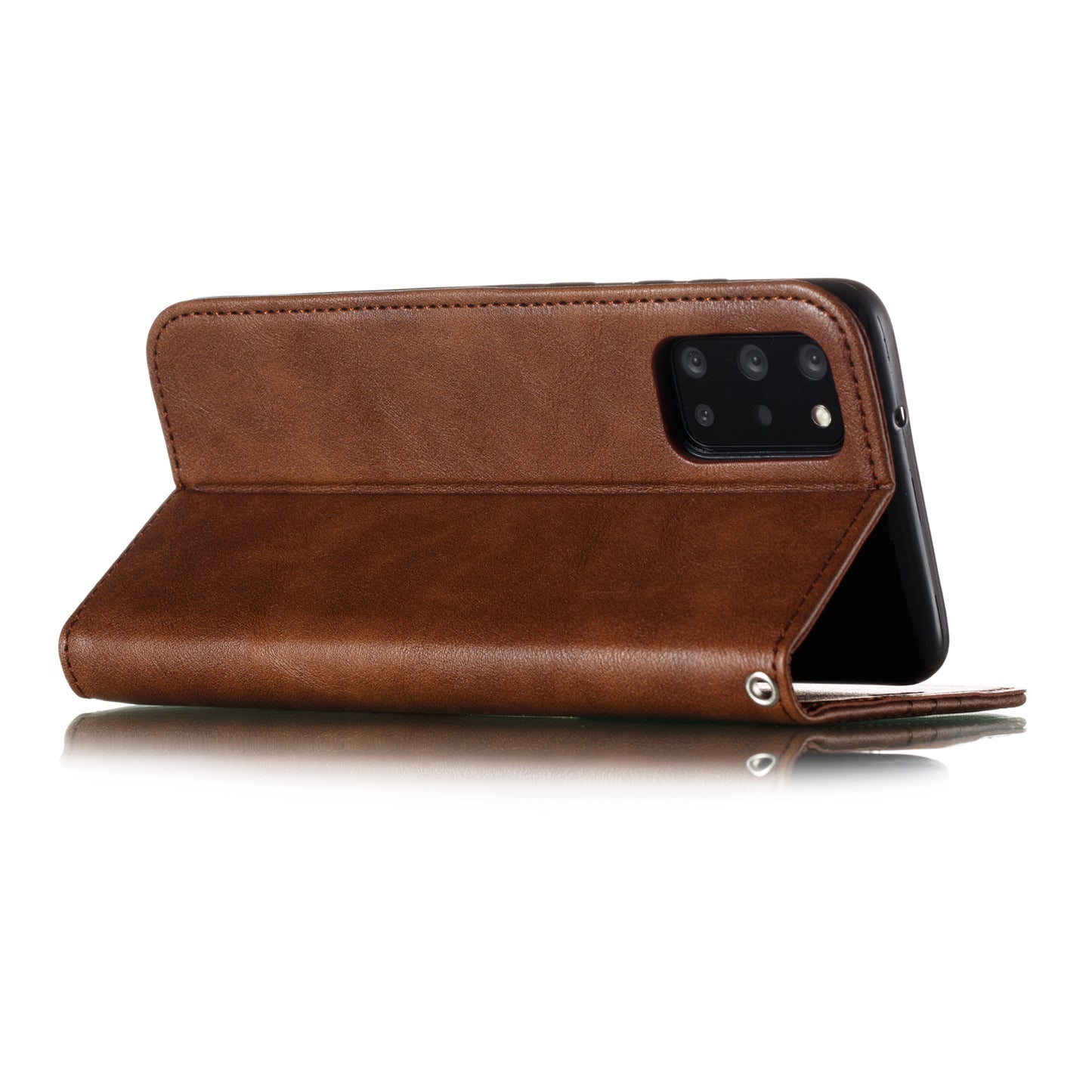 Auto-absorbed Splicing Leather Card Holder Case for Samsung Galaxy S20 Plus - Brown
