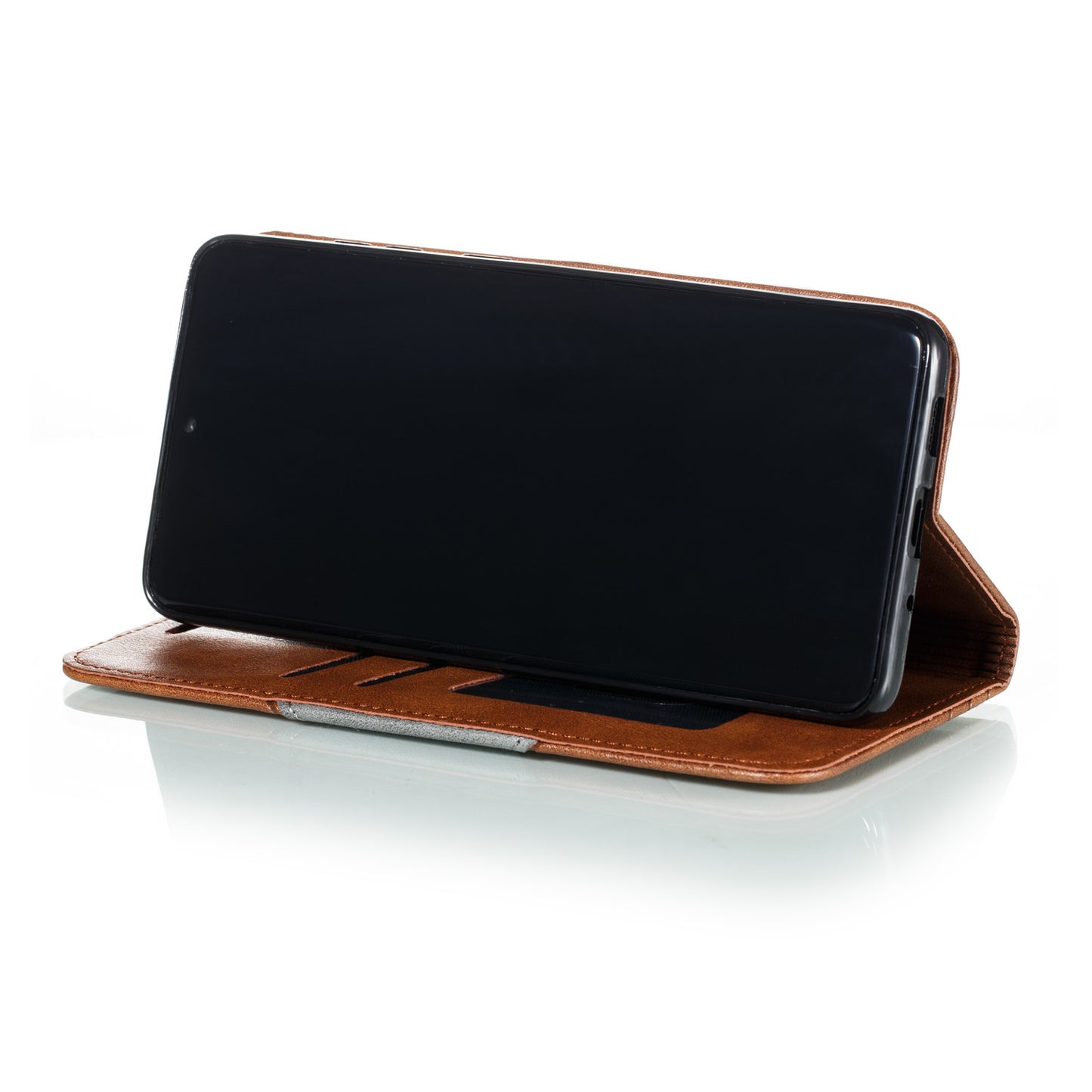 Auto-absorbed Splicing Leather Card Holder Case for Samsung Galaxy S20 Plus - Brown