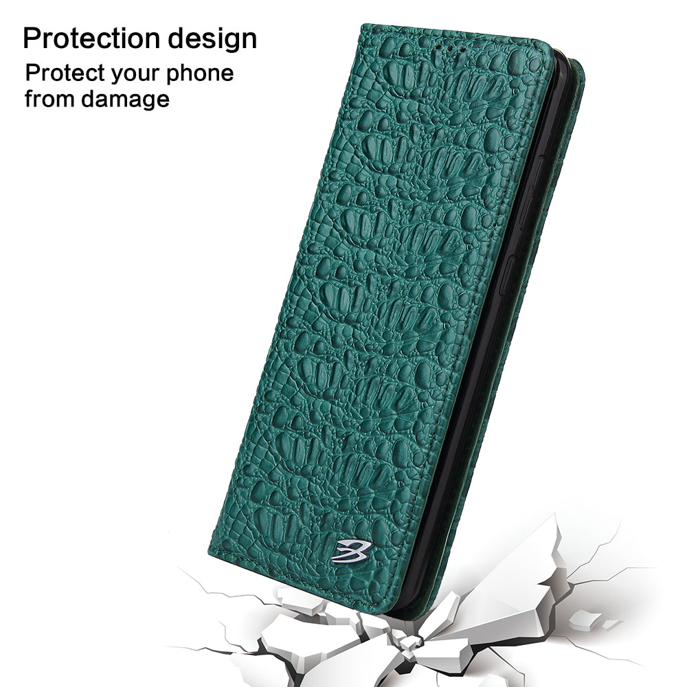 Crocodile Texture Genuine Leather Wallet Phone Case for Samsung Galaxy S20 Plus - Green