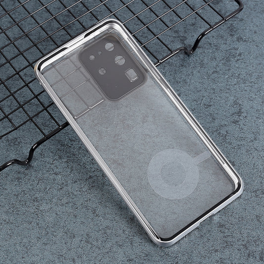 All-surrounding Magnetic Closure Tempered Glass Phone Case with Camera Covering for Samsung Galaxy S20 Ultra - Silver