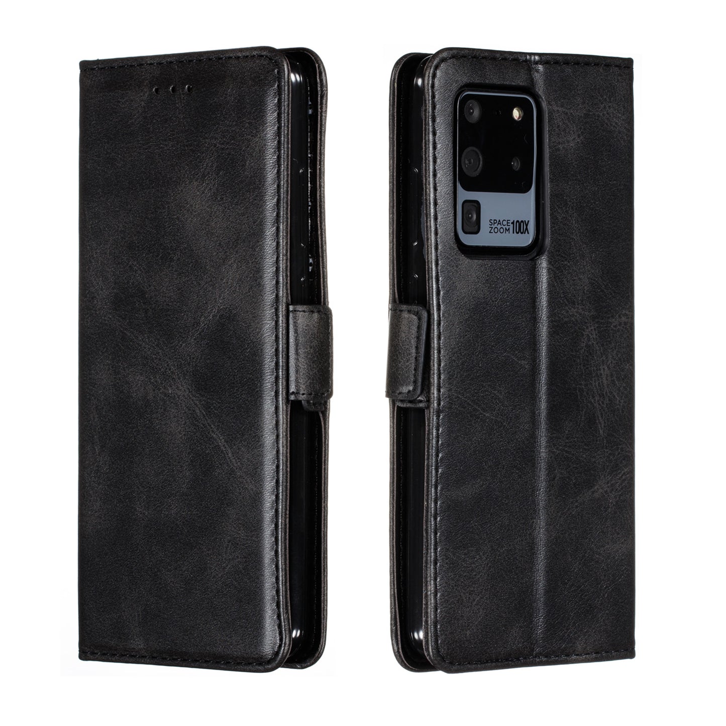Wallet Leather Stand Phone Cover with Lanyard for Samsung Galaxy S20 Ultra - Black