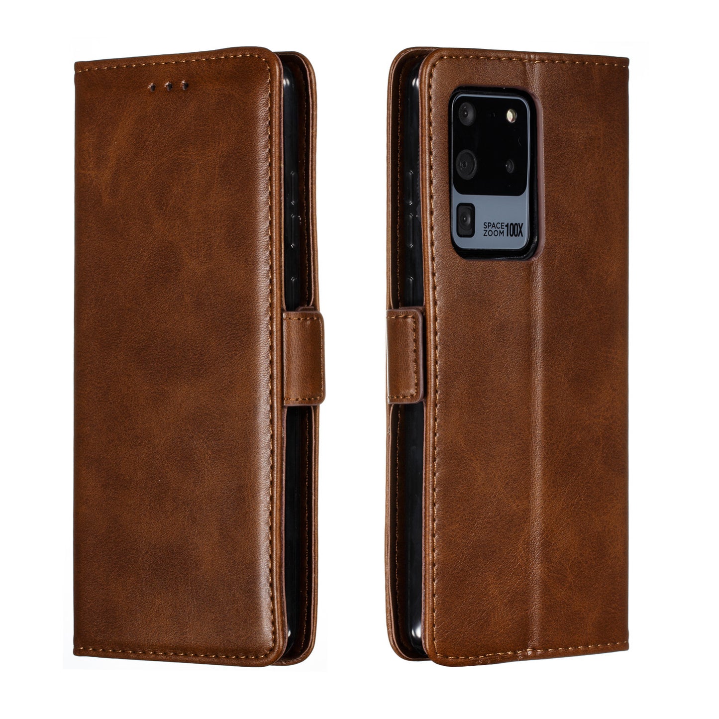 Wallet Leather Stand Phone Cover with Lanyard for Samsung Galaxy S20 Ultra - Coffee