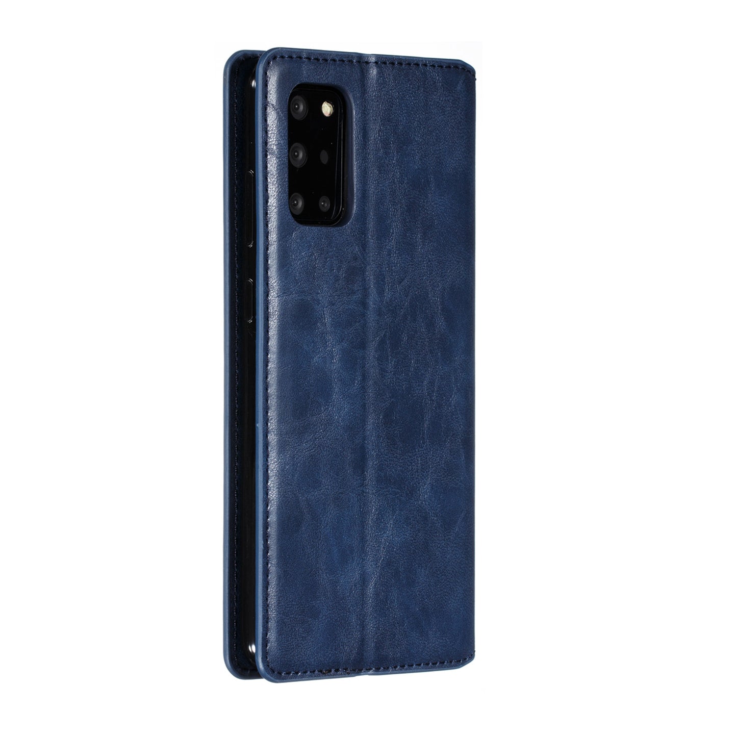 Crazy Horse Skin Leather Strong Magnetic Suction Case for Samsung Galaxy S20 Plus - Blue