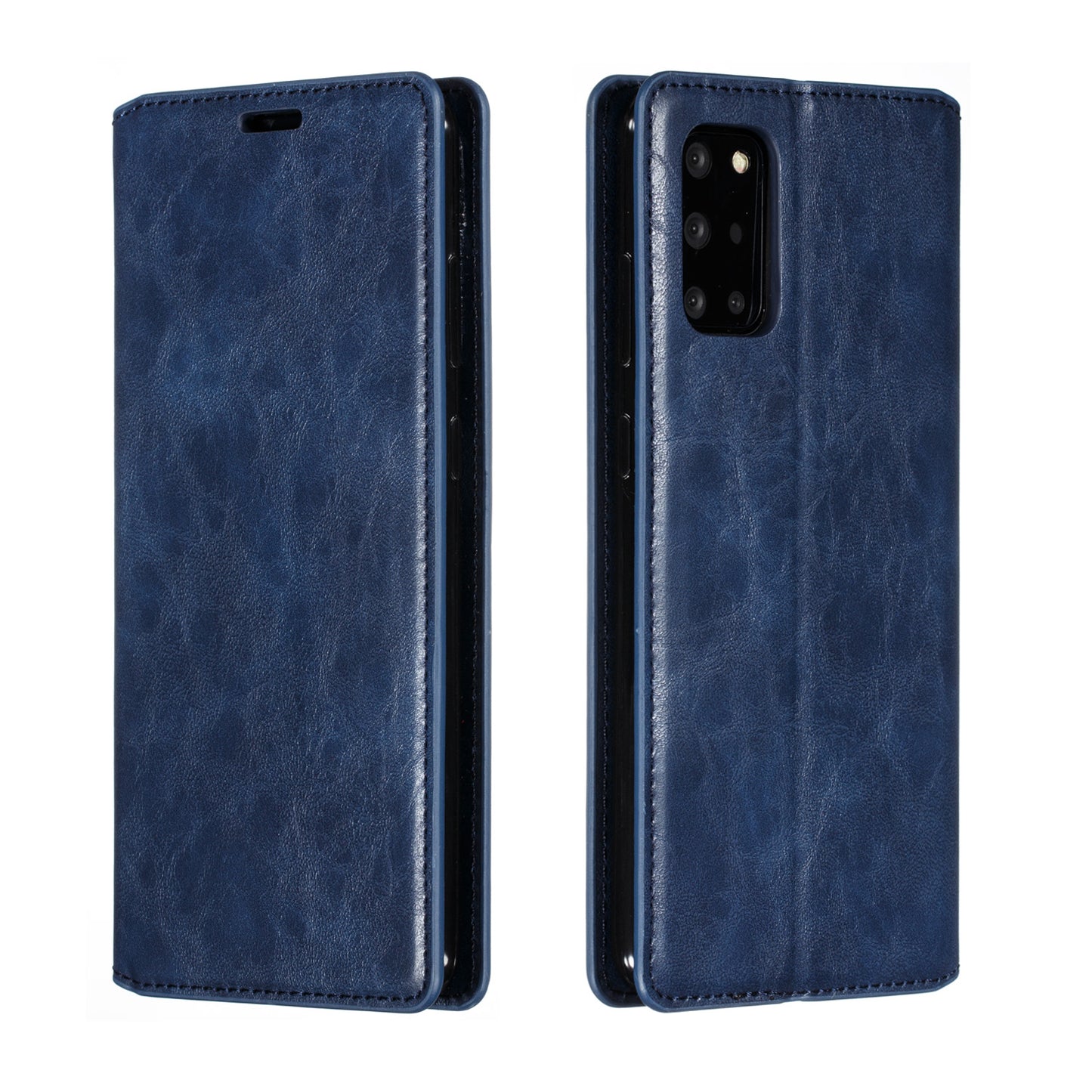 Crazy Horse Skin Leather Strong Magnetic Suction Case for Samsung Galaxy S20 Plus - Blue