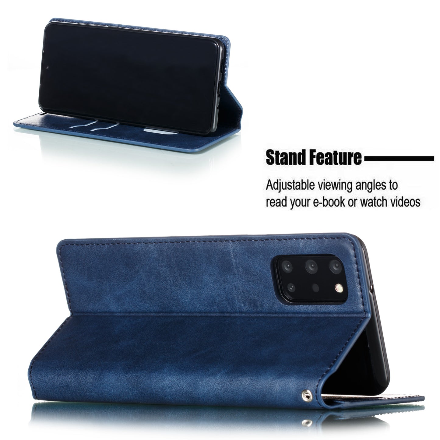 Crazy Horse Skin Leather Strong Magnetic Suction Case for Samsung Galaxy S20 Plus - Blue
