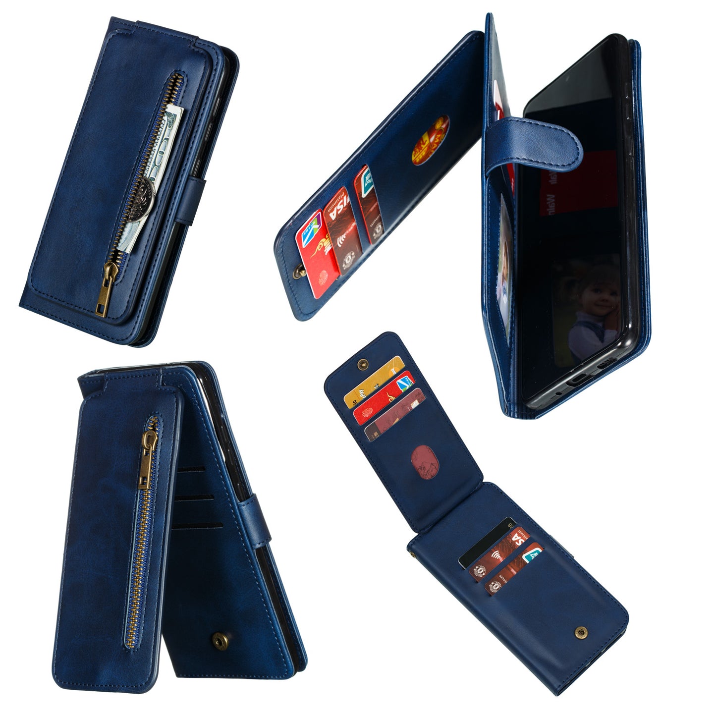 Stylish Zipper Pocket 9 Card Slots Leather Wallet Shell Case for Samsung Galaxy S20 Ultra - Blue