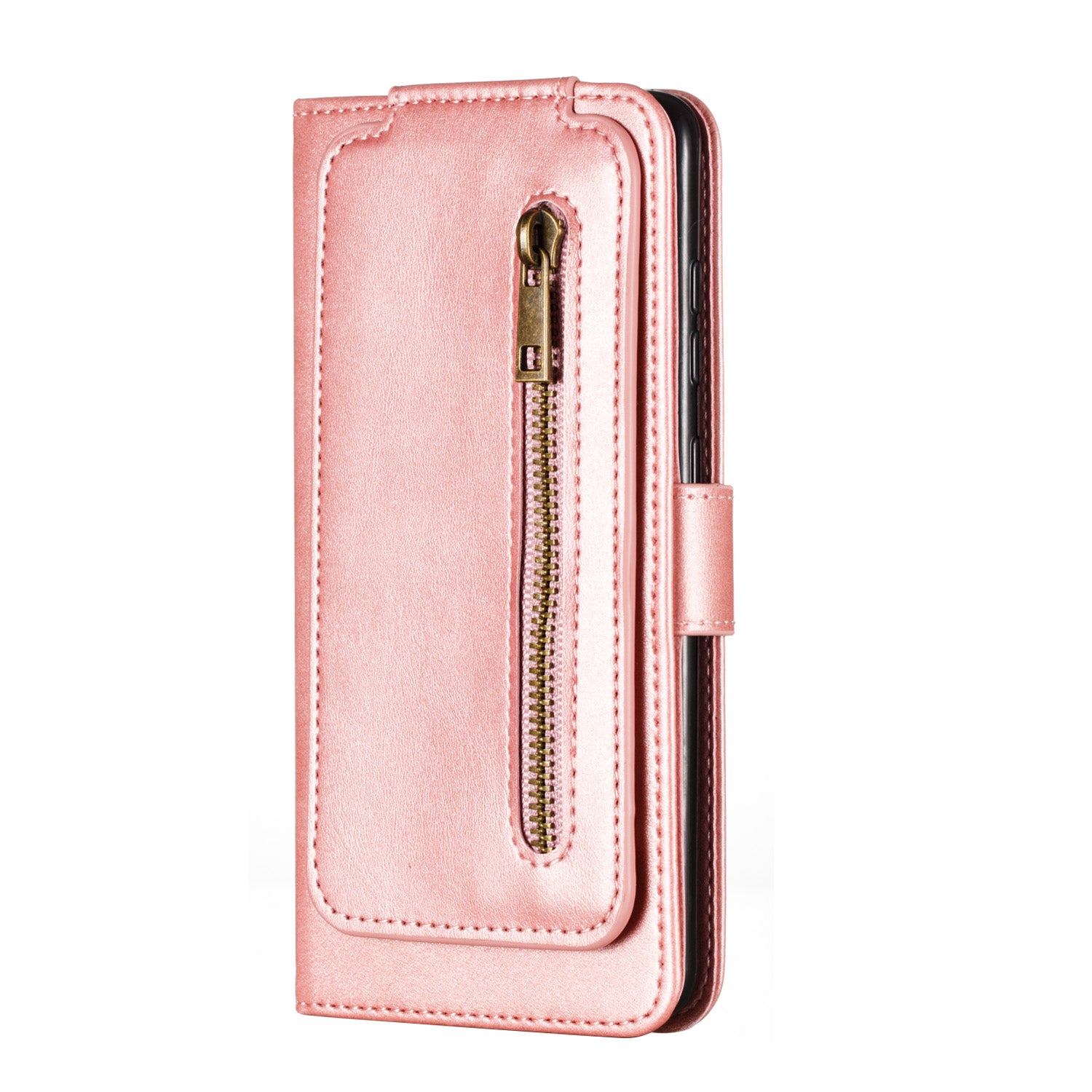 Zipper Pocket 9 Card Slots Leather Wallet Case for Samsung Galaxy S20 4G/S20 5G - Rose Gold