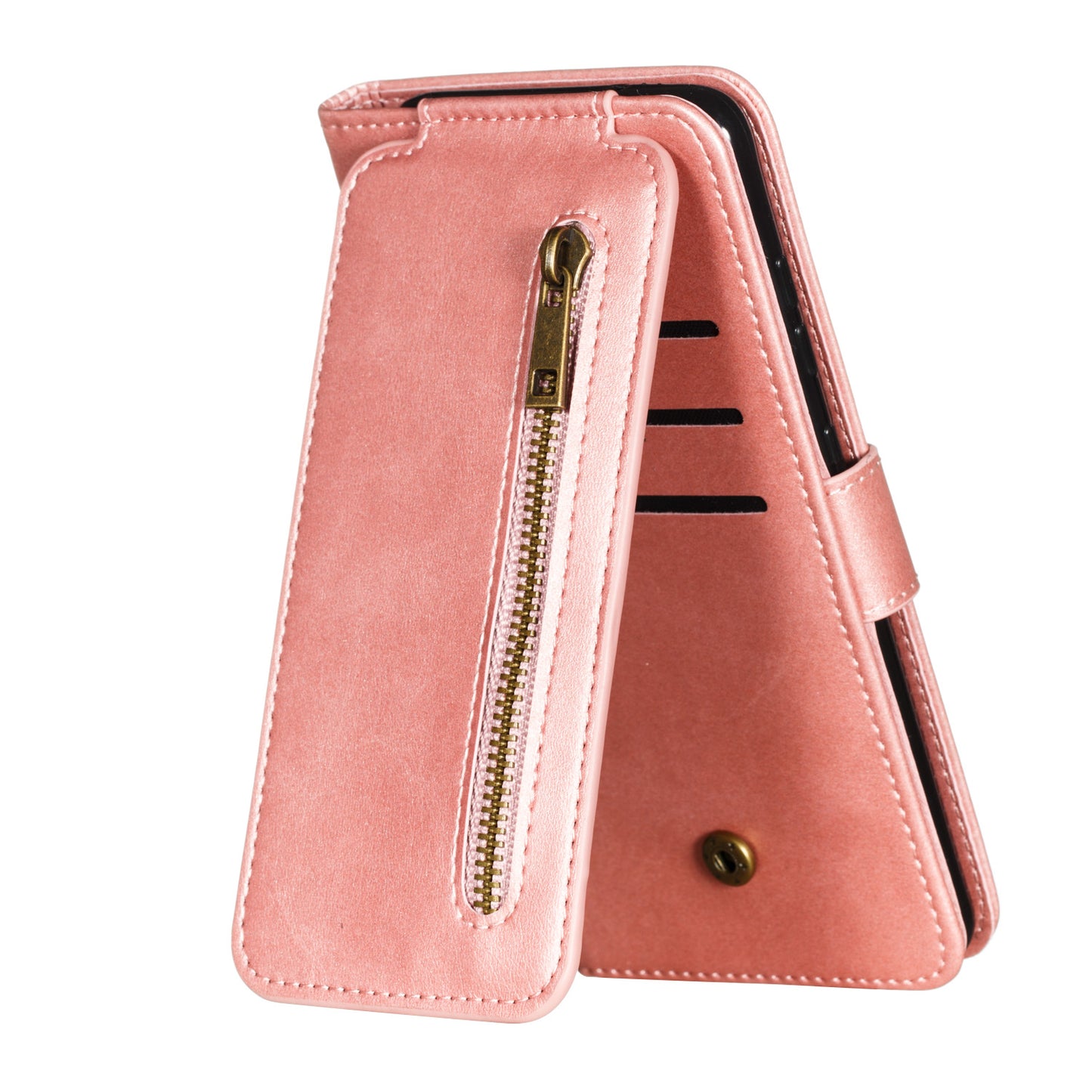 Zipper Pocket 9 Card Slots Leather Wallet Case for Samsung Galaxy S20 4G/S20 5G - Rose Gold