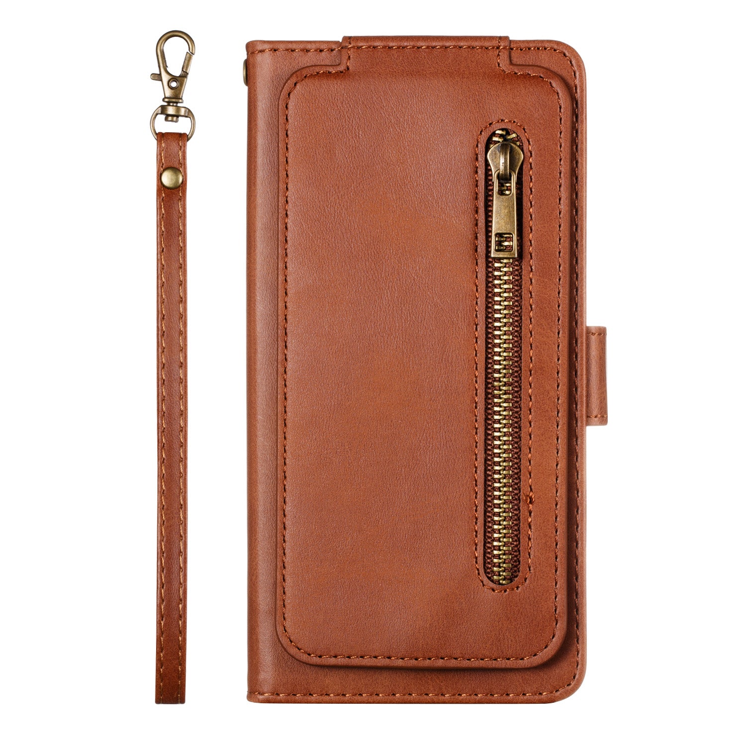Zipper Pocket 9 Card Slots Leather Wallet Case for Samsung Galaxy S20 4G/S20 5G - Brown