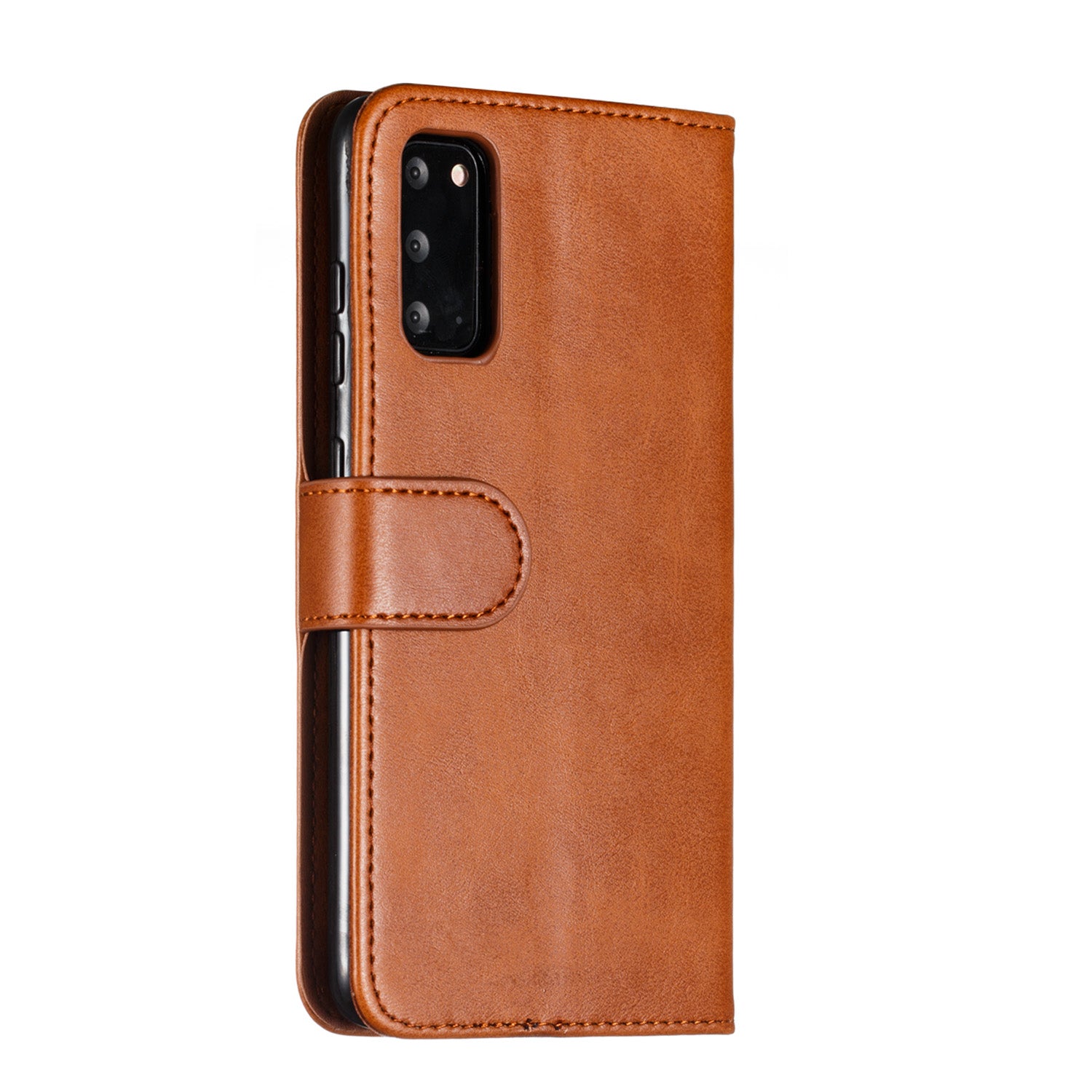 Zipper Pocket 9 Card Slots Leather Wallet Case for Samsung Galaxy S20 4G/S20 5G - Brown