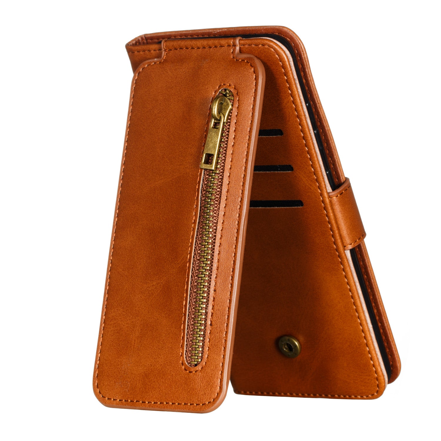 Zipper Pocket 9 Card Slots Leather Wallet Case for Samsung Galaxy S20 4G/S20 5G - Brown