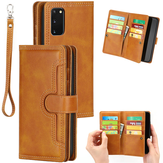Multiple Card Slots Leather Phone Case for Samsung Galaxy S20 4G/S20 5G - Brown